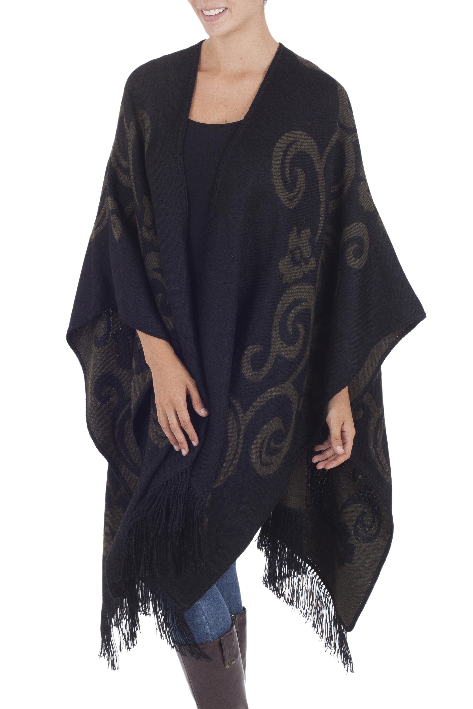 Premium Reversible Alpaca Ruana Cloak – Spring Silhouette Edition