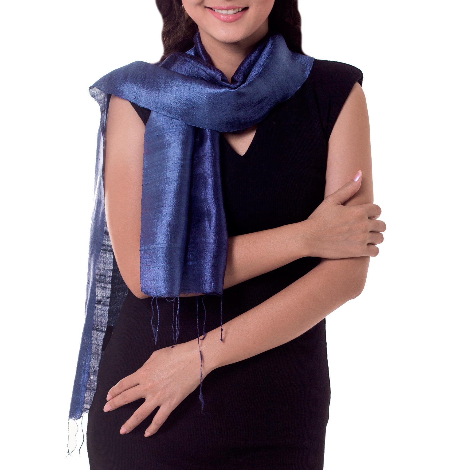 Premium Bluebell Duality Silk Scarf - Handcrafted Elegance