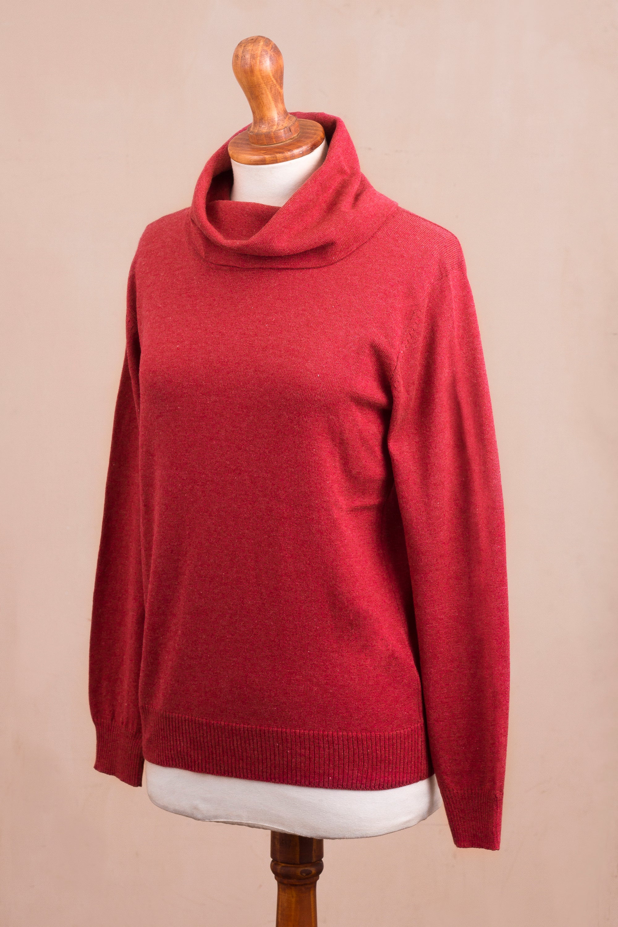 Premium Cerise Red Cotton Blend Pullover | Versatile & Artisan-Crafted