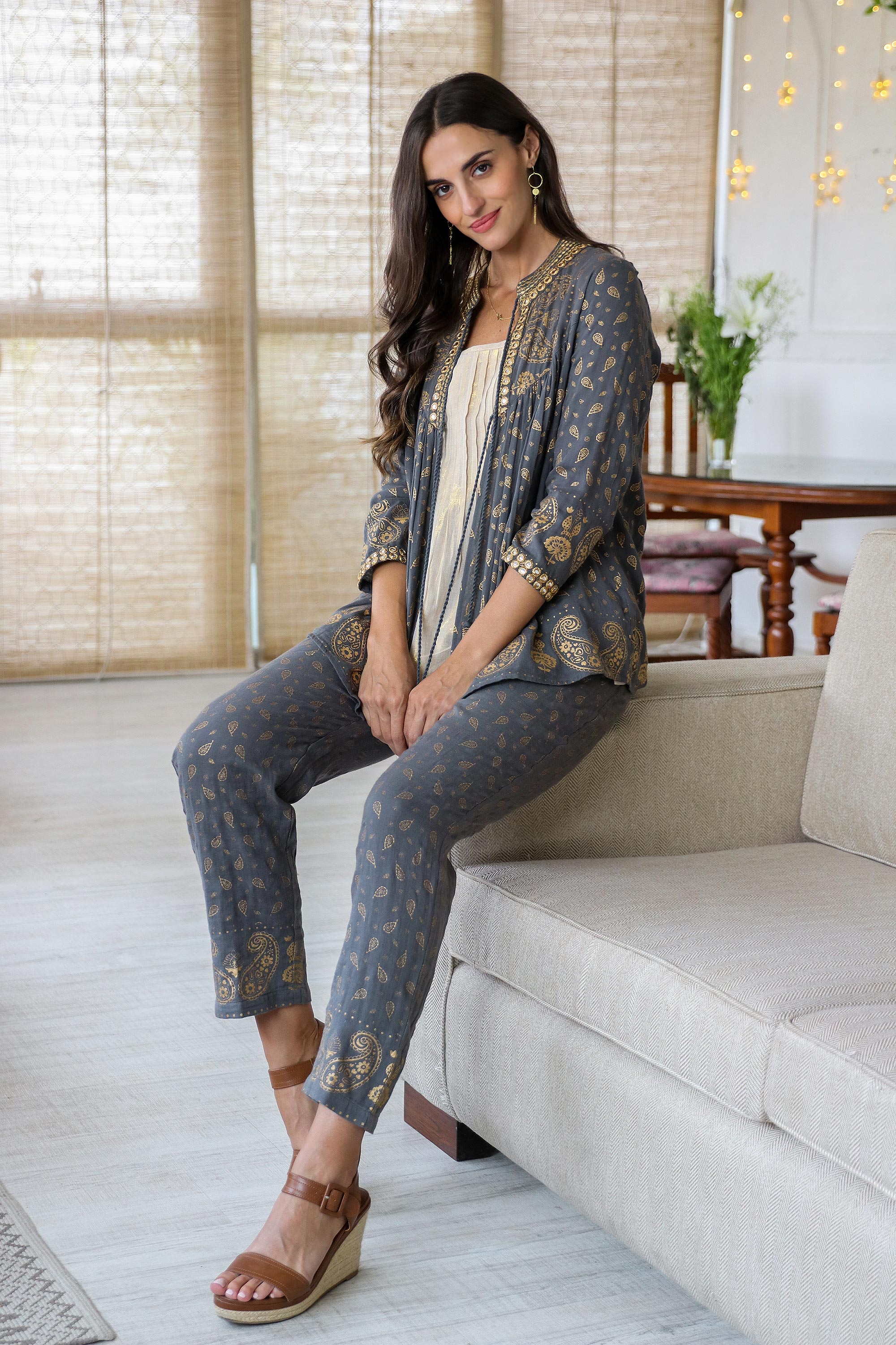 Premium Paisley Elegance Block-Printed Cotton Jacket - Handcrafted in India