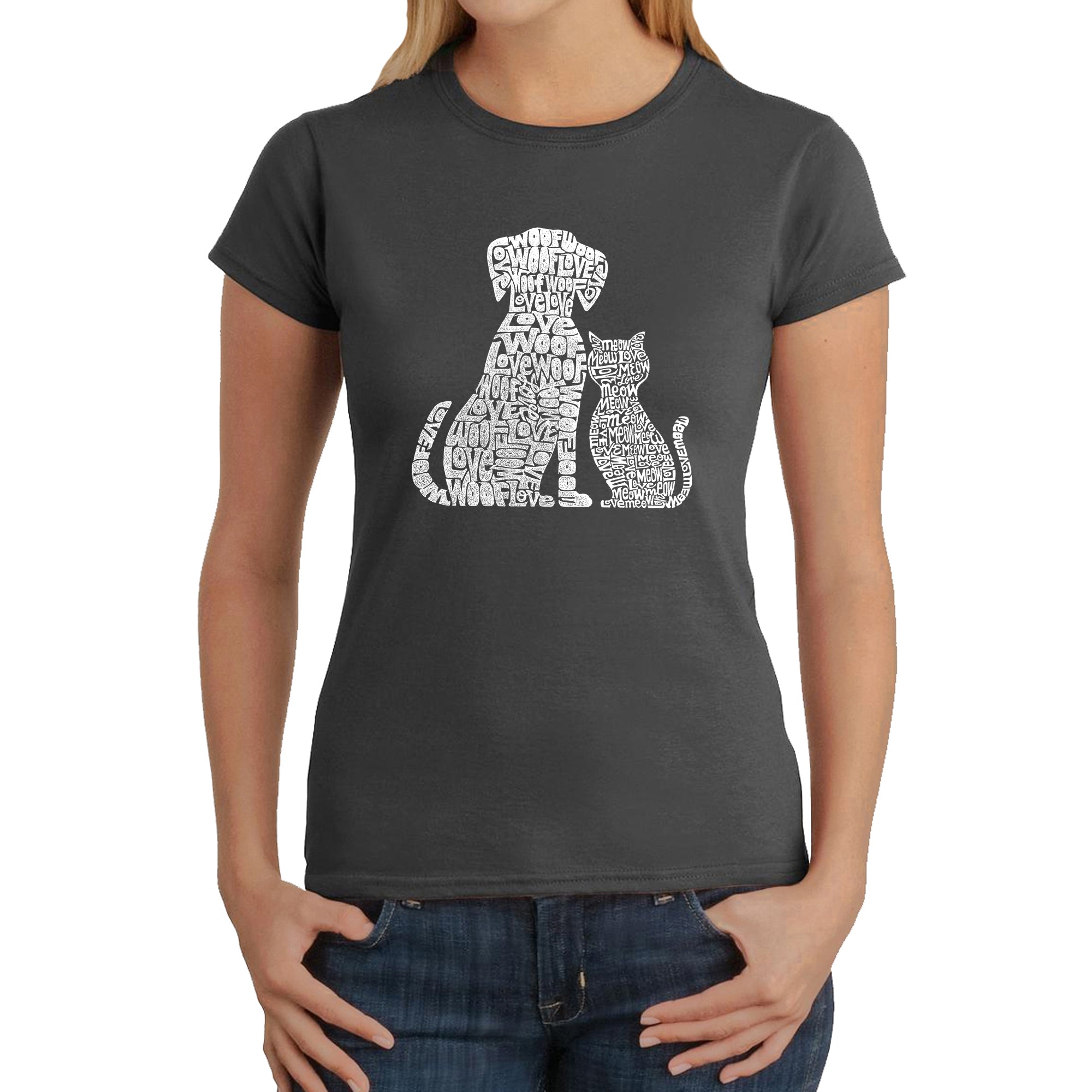 Premium Women's Word Art T-Shirt - Dogs & Cats Design