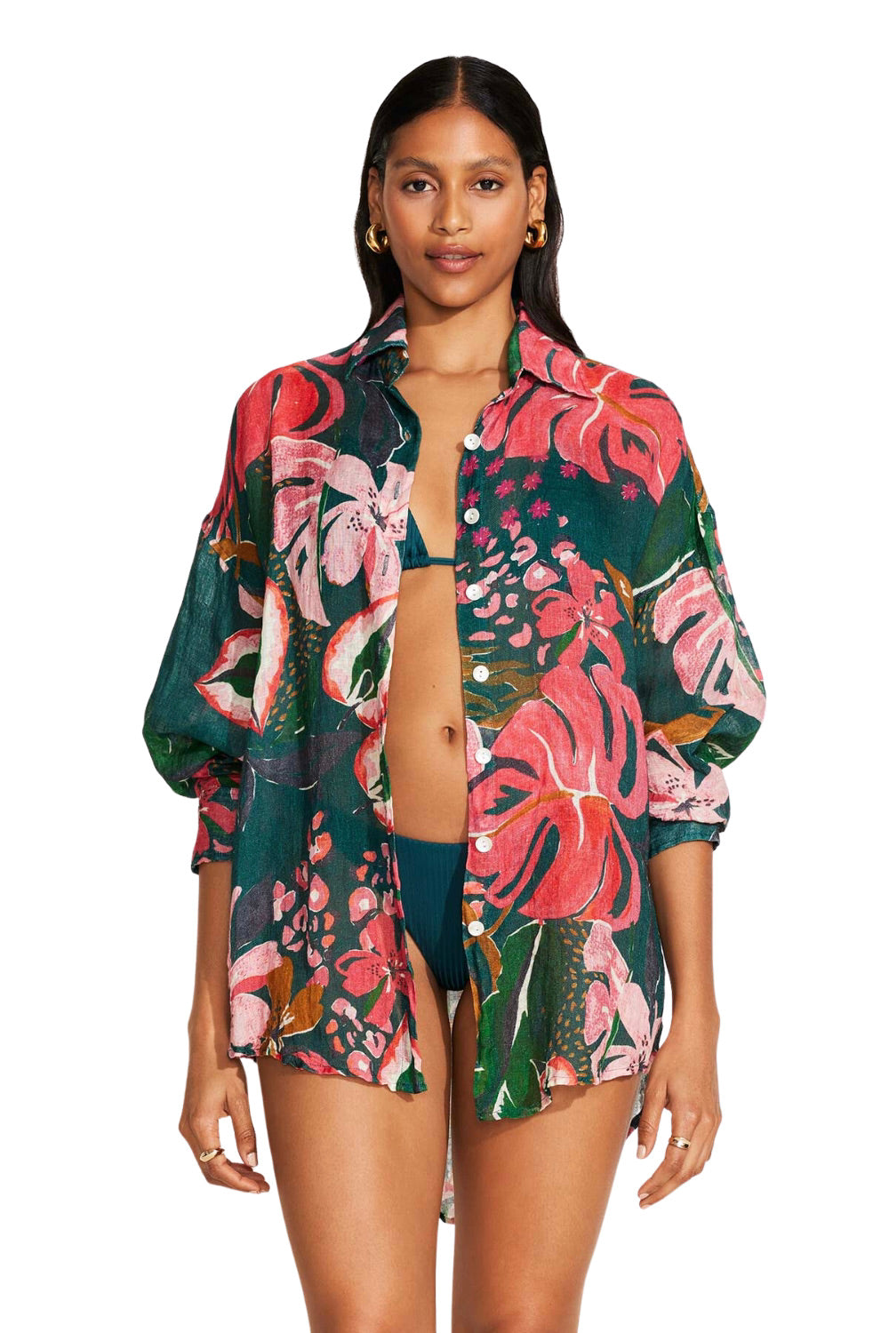 Premium Vitamin A Playa Linen Boyfriend Shirt - Painted Jungle Edition