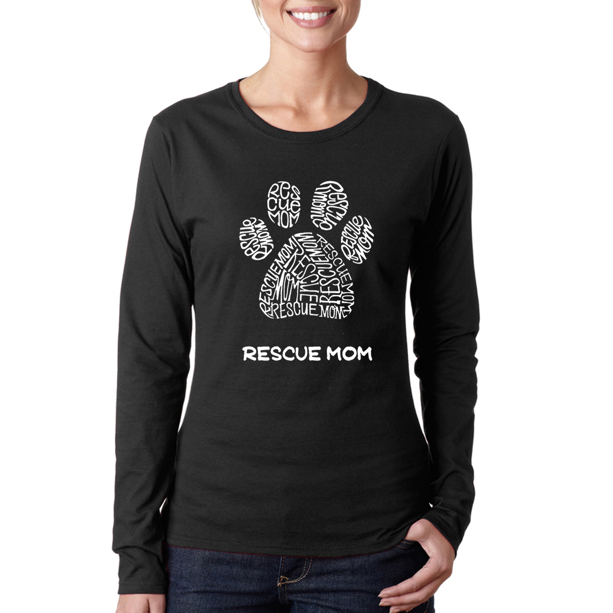 Premium Rescue Mom - Women's Inspirational Word Art Long Sleeve T-Shirt