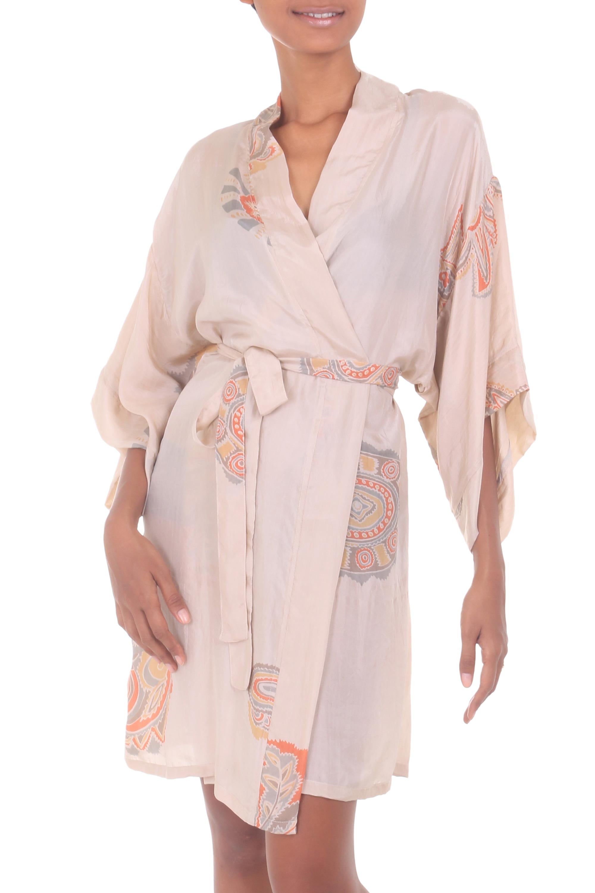 Premium Evening Impression Beige Silk Robe - Ultimate Comfort & Style