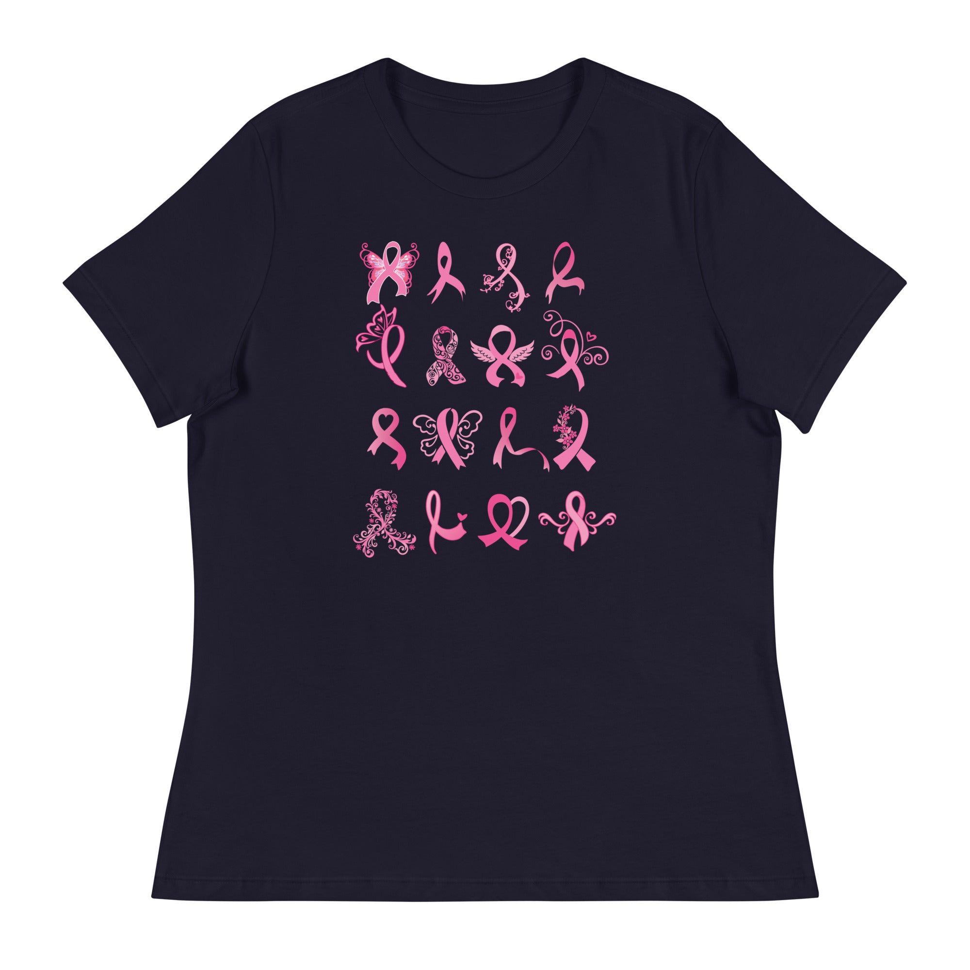 Premium Rows of Ribbons Women's Relaxed T-Shirt - Ultimate Comfort for Breast Cancer Awareness