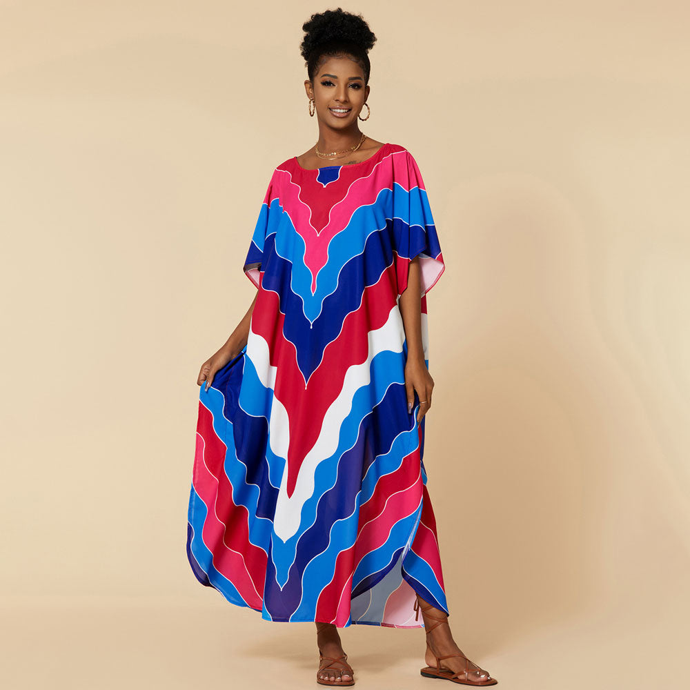 Premium Rainbow Chevron Maxi Dress | Ultimate Brazilian Caftan Cover Up