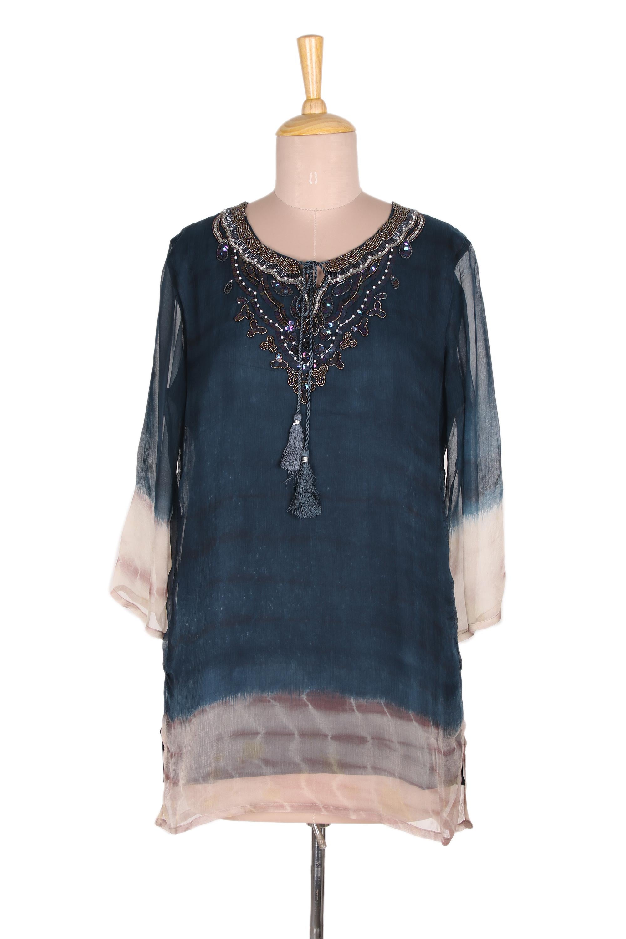 Premium Azure Tie-Dye Viscose Tunic - Handcrafted in India