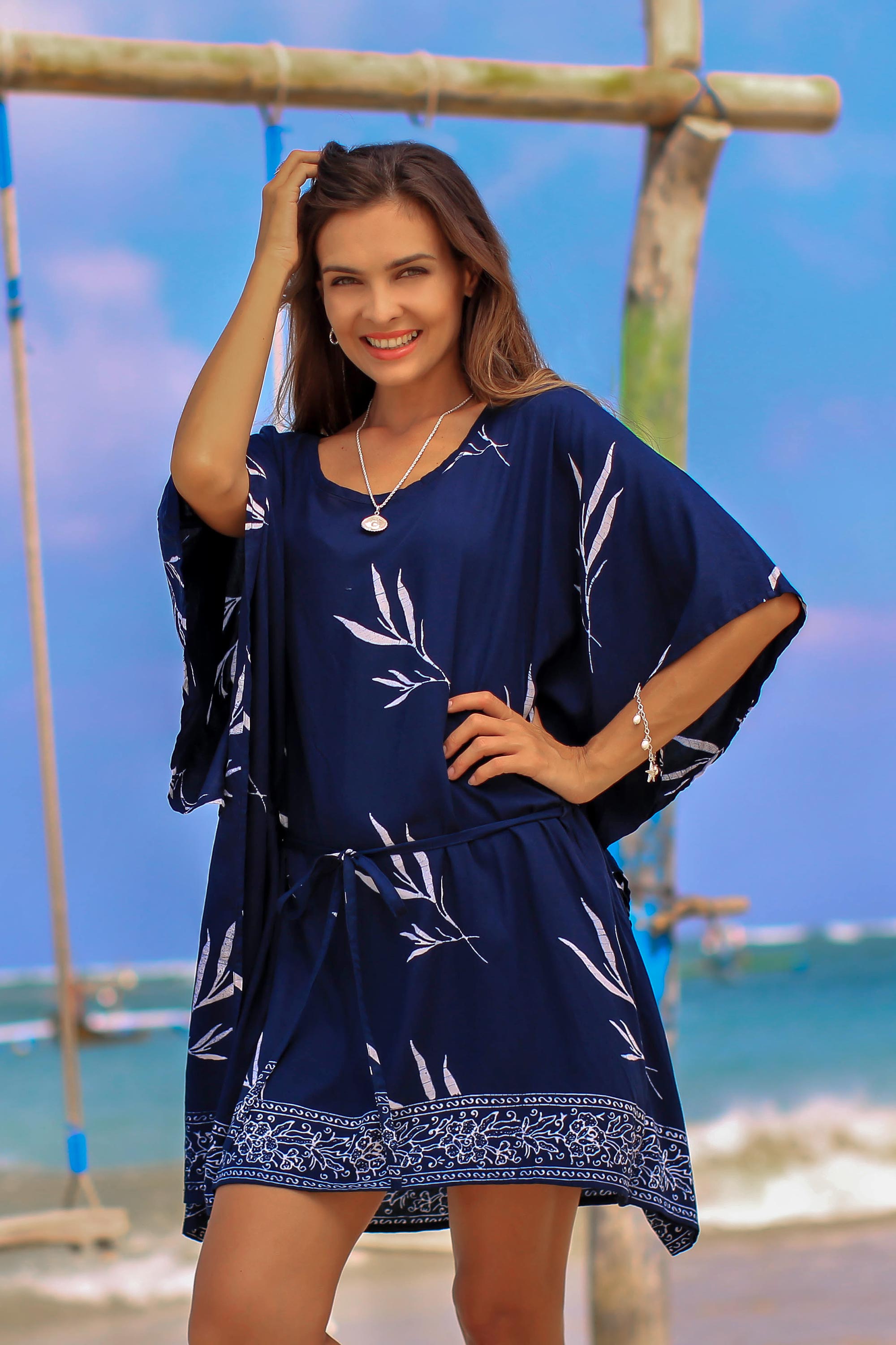 Premium Balinese Breeze Midnight Batik Rayon Caftan - Handcrafted Elegance