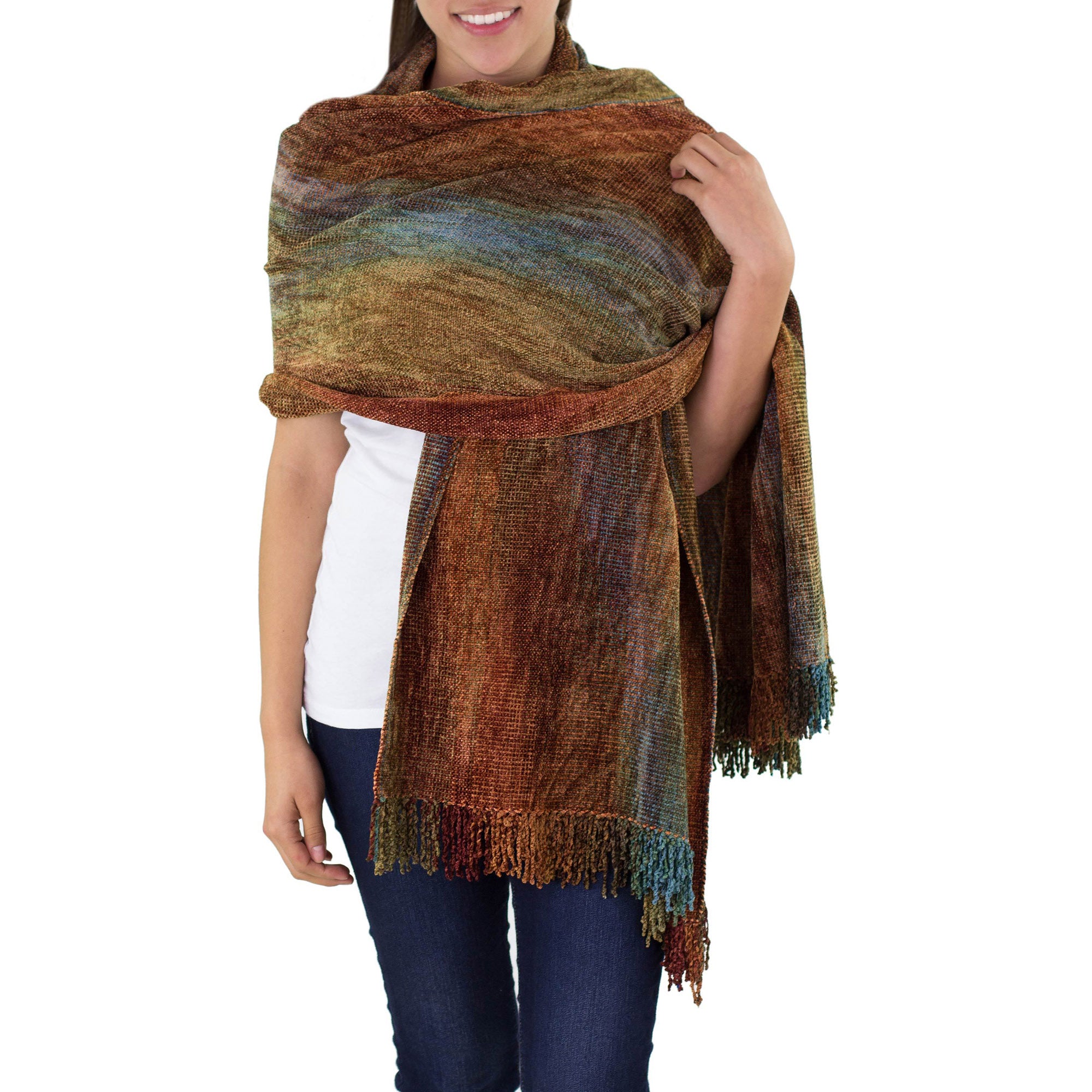 Premium Tropical Volcano Bamboo Chenille Wrap - Handmade Fair Trade Shawl