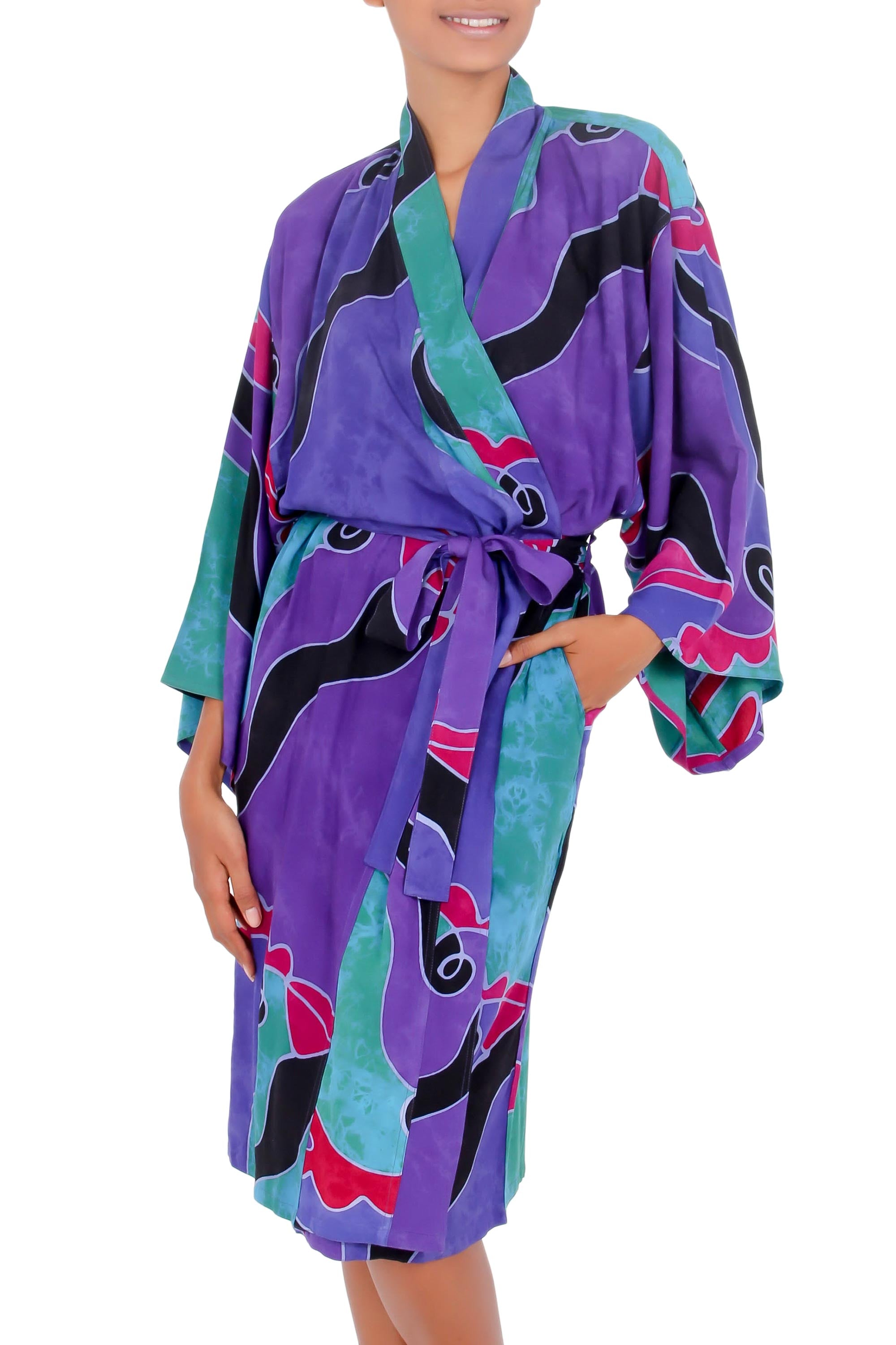 Premium Turquoise Ocean Batik Robe for Women