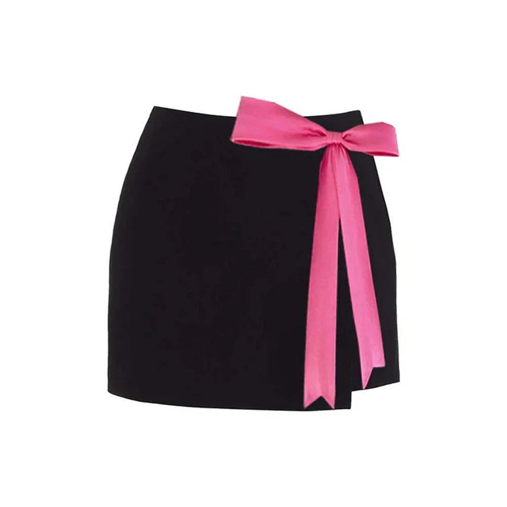 Ultimate Contrast Black & Hot Pink Bow Tie High-Waist Bodycon Mini Skirt