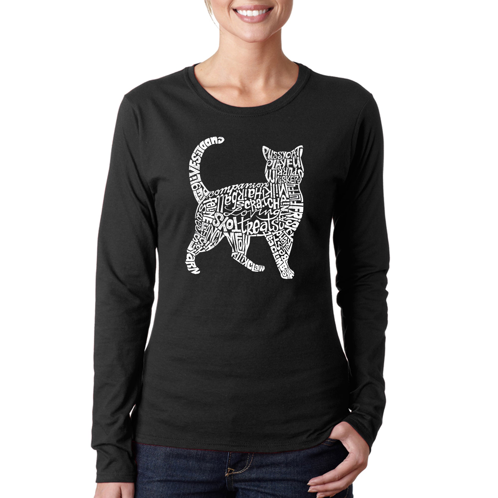 Premium Cat Lover's Word Art Long Sleeve Tee - Women's Slim Fit