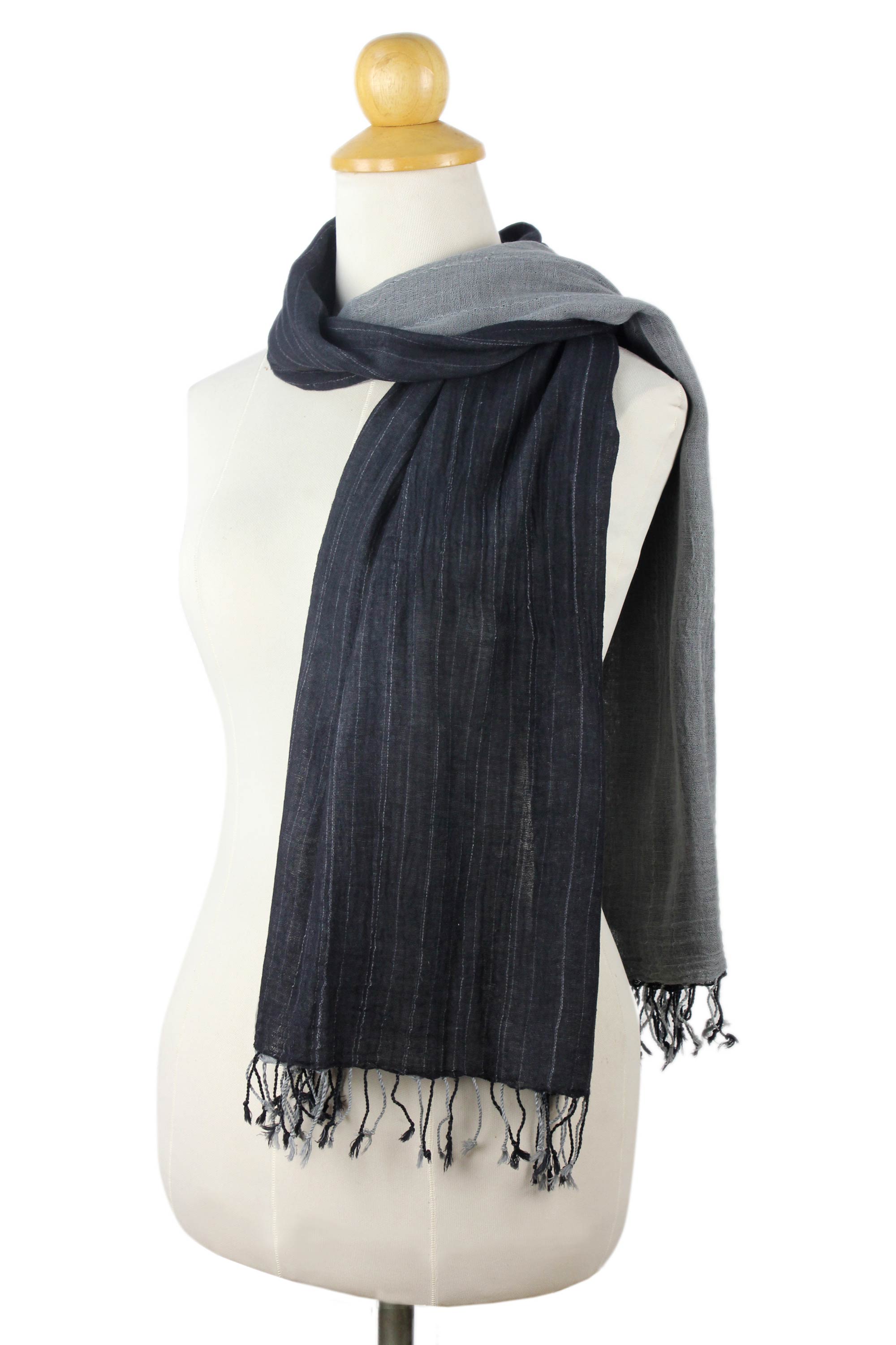 Premium Handcrafted Grey & Black Cotton Scarf