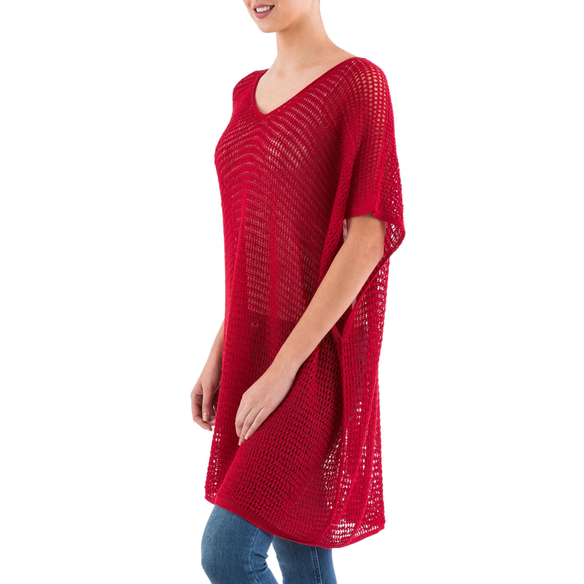 Premium Red Dreamcatcher Knit Tunic - Handmade in Peru