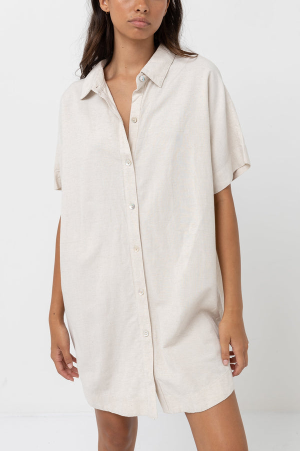 Premium Rhythm Classic Shirt Dress in Oat - Effortless Style Upgrade