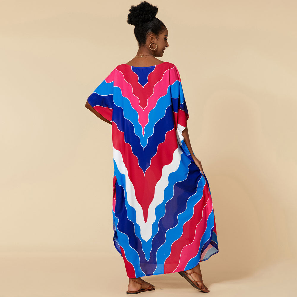 Premium Rainbow Chevron Maxi Dress | Ultimate Brazilian Caftan Cover Up