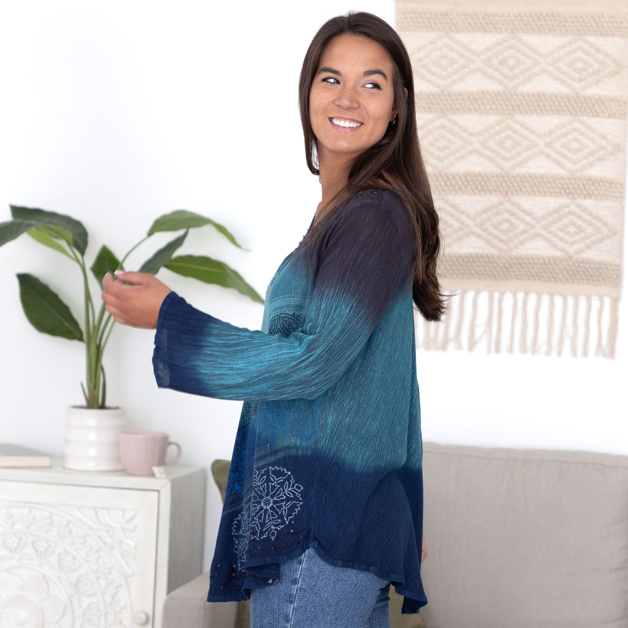 Premium Earth & Sky Long Sleeve Tunic | Fair Trade & Handmade