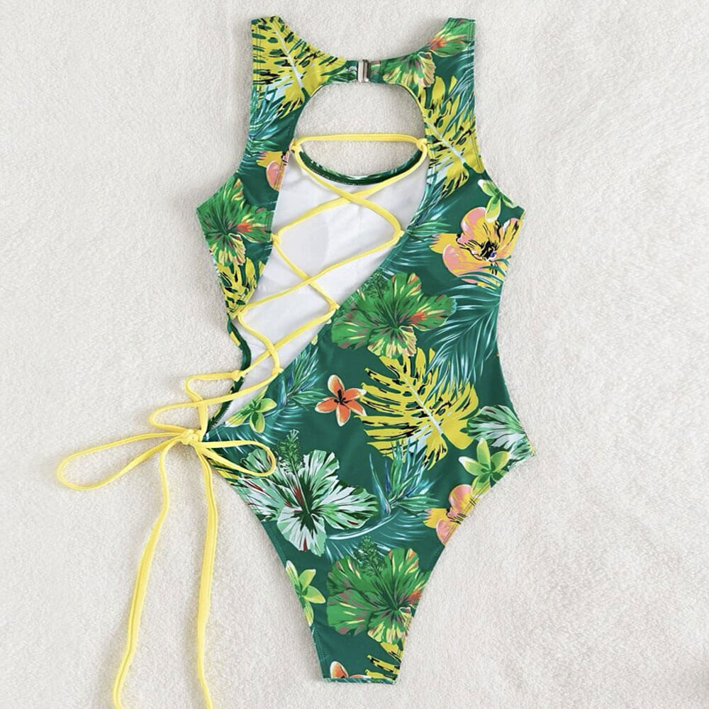 Ultimate Chic High-Cut Lace-Up One Piece Swimsuit with Cutouts