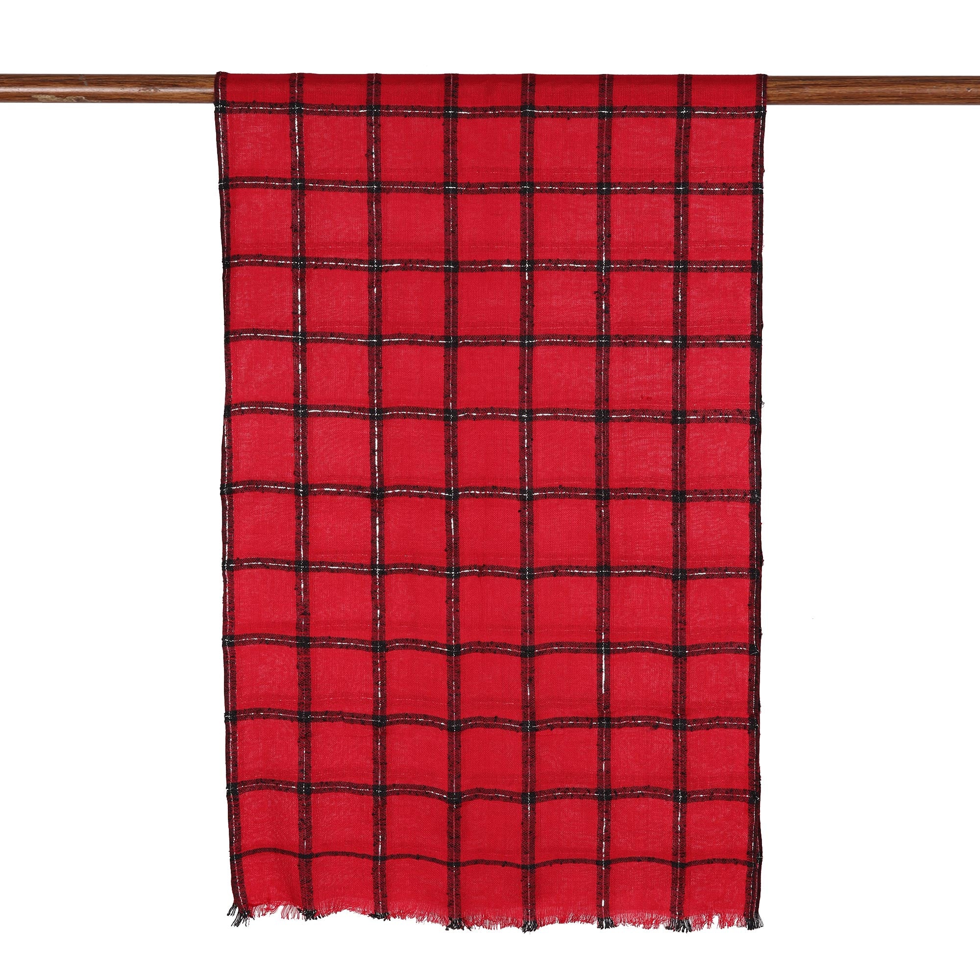 Premium Crimson Checks Wrap Scarf – Luxe Viscose Blend with Metallic Threads