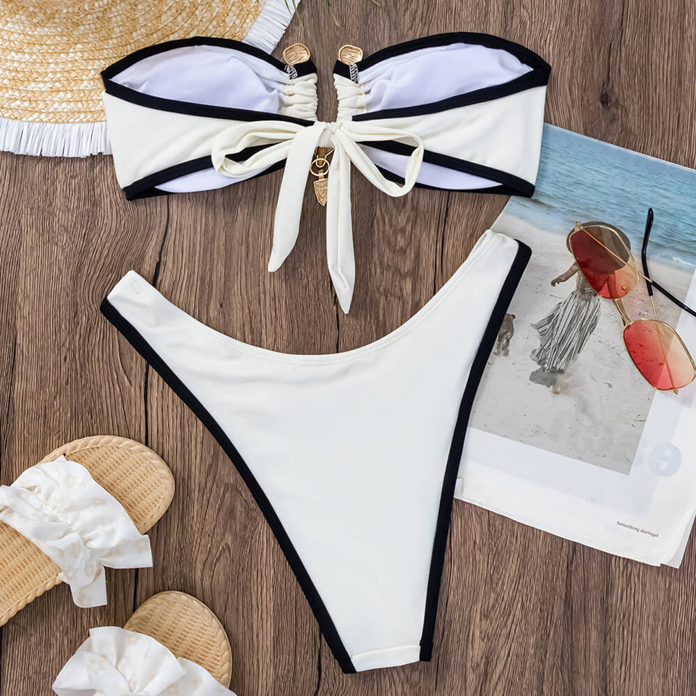 Ultimate Retro Contrast High-Cut Bandeau Bikini Set