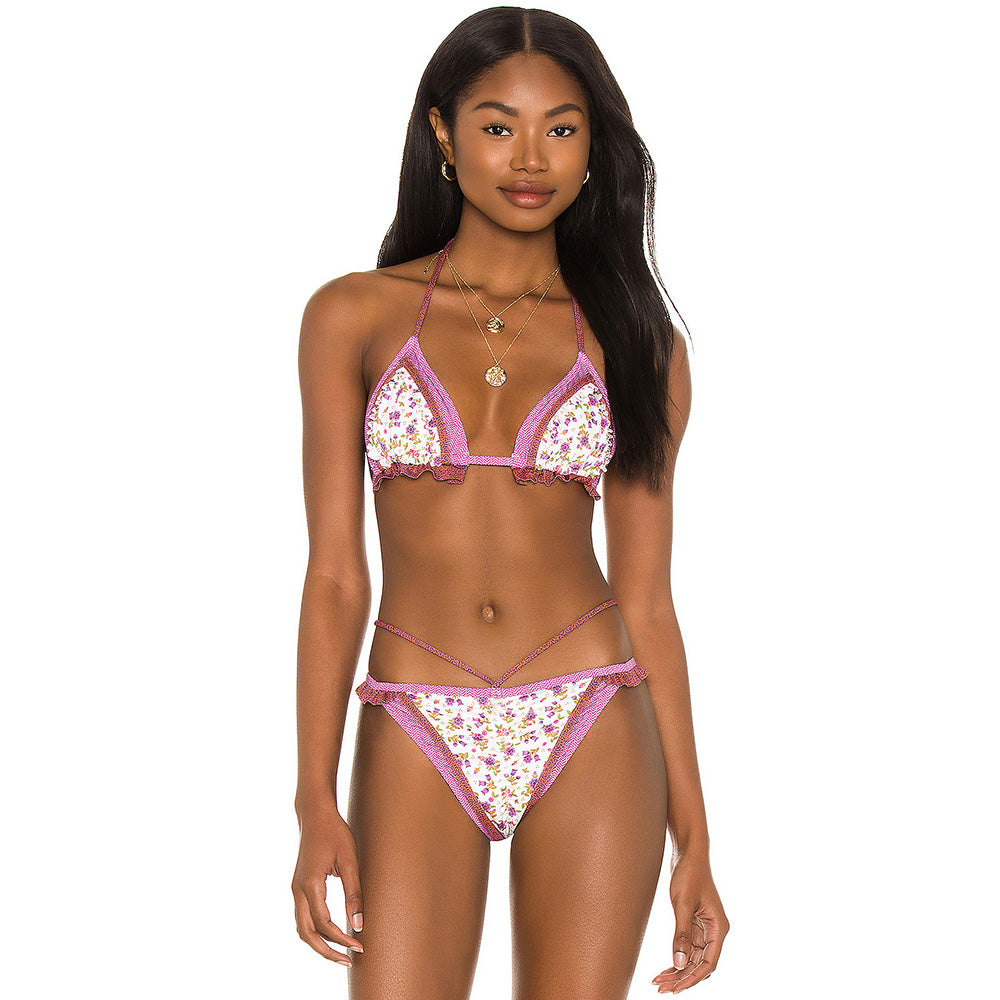 Premium Ruffle Floral Tie-Up Slide Triangle Bikini Set - Ultimate Summer Style