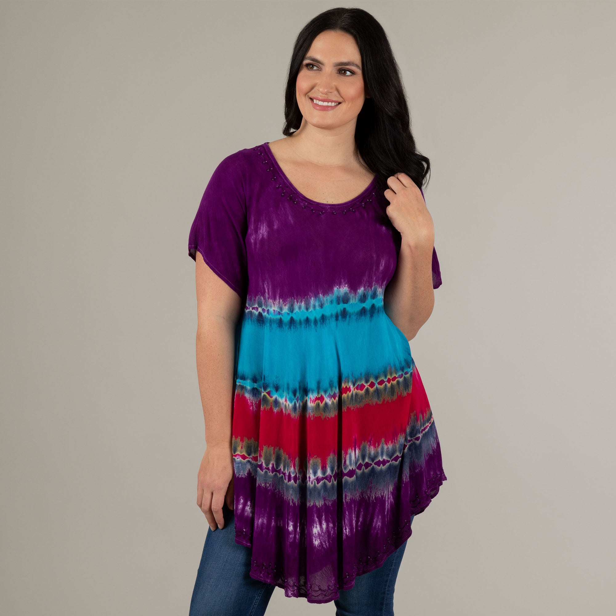 Premium Handcrafted Gem-Layered Short Sleeve Tunic