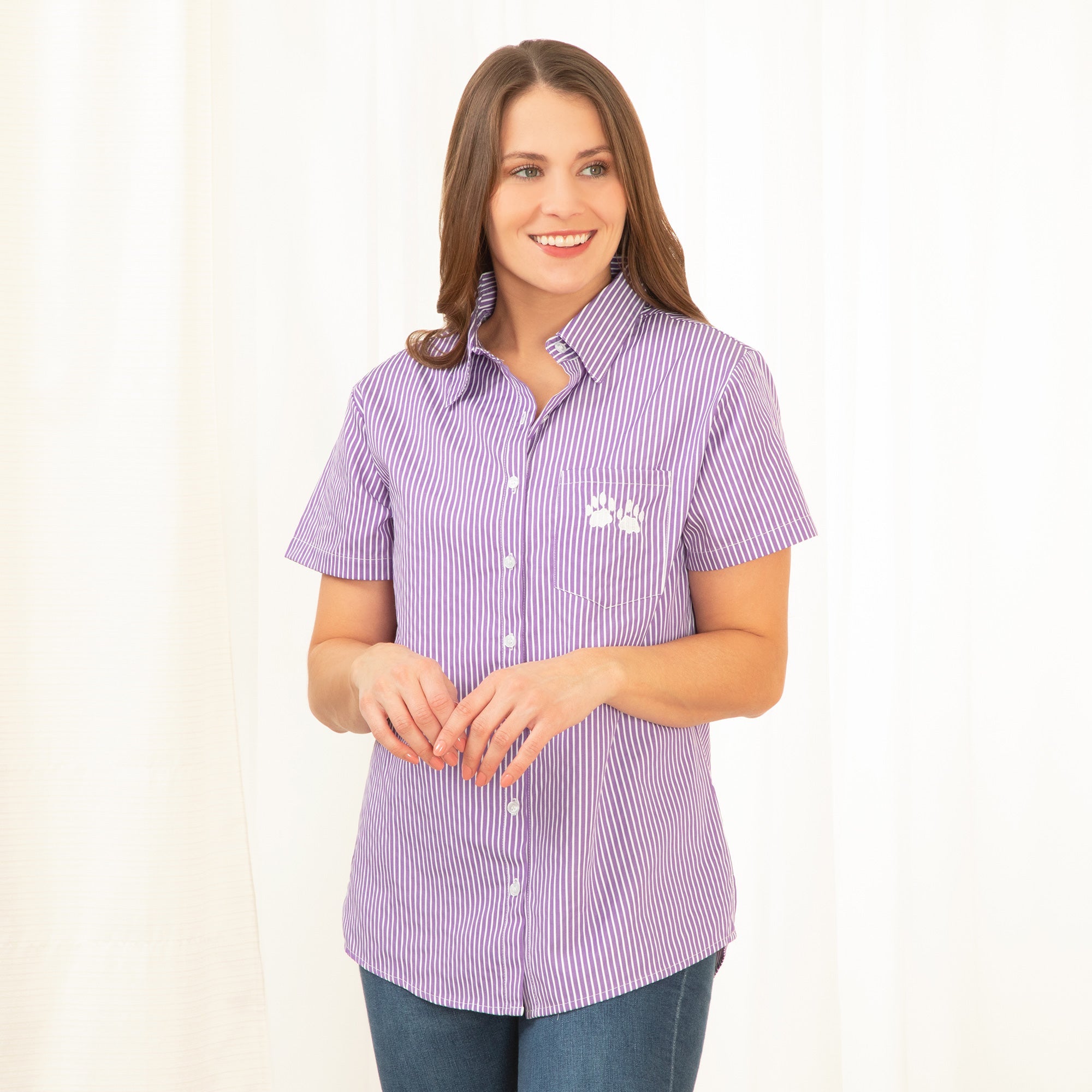 Premium Pinstripe Pet Lover's Short Sleeve Shirt