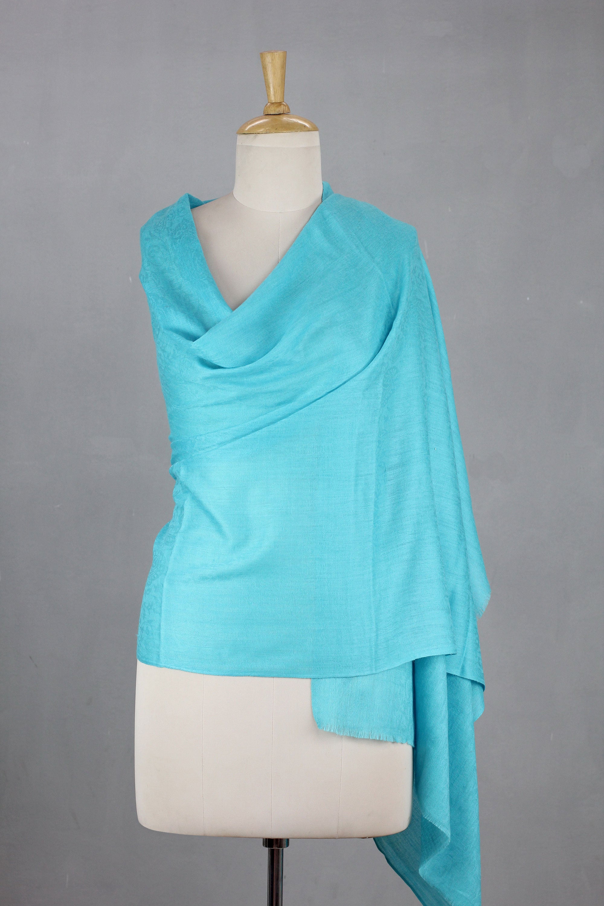 Premium Sky Blue Handwoven Wool Shawl - Indian Craftsmanship