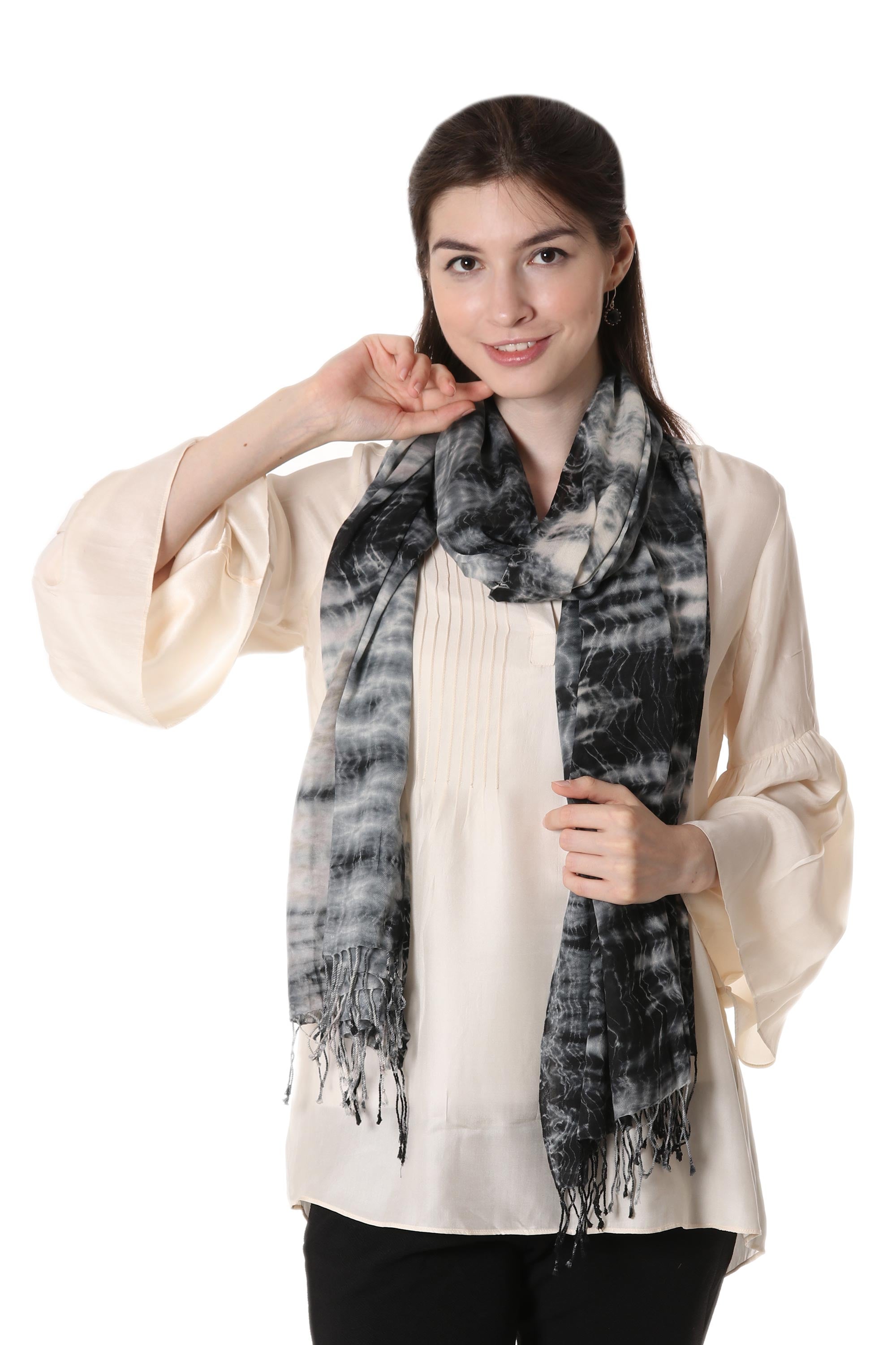 Premium Shibori Cotton Shawl - Black & Ivory | Handcrafted in India