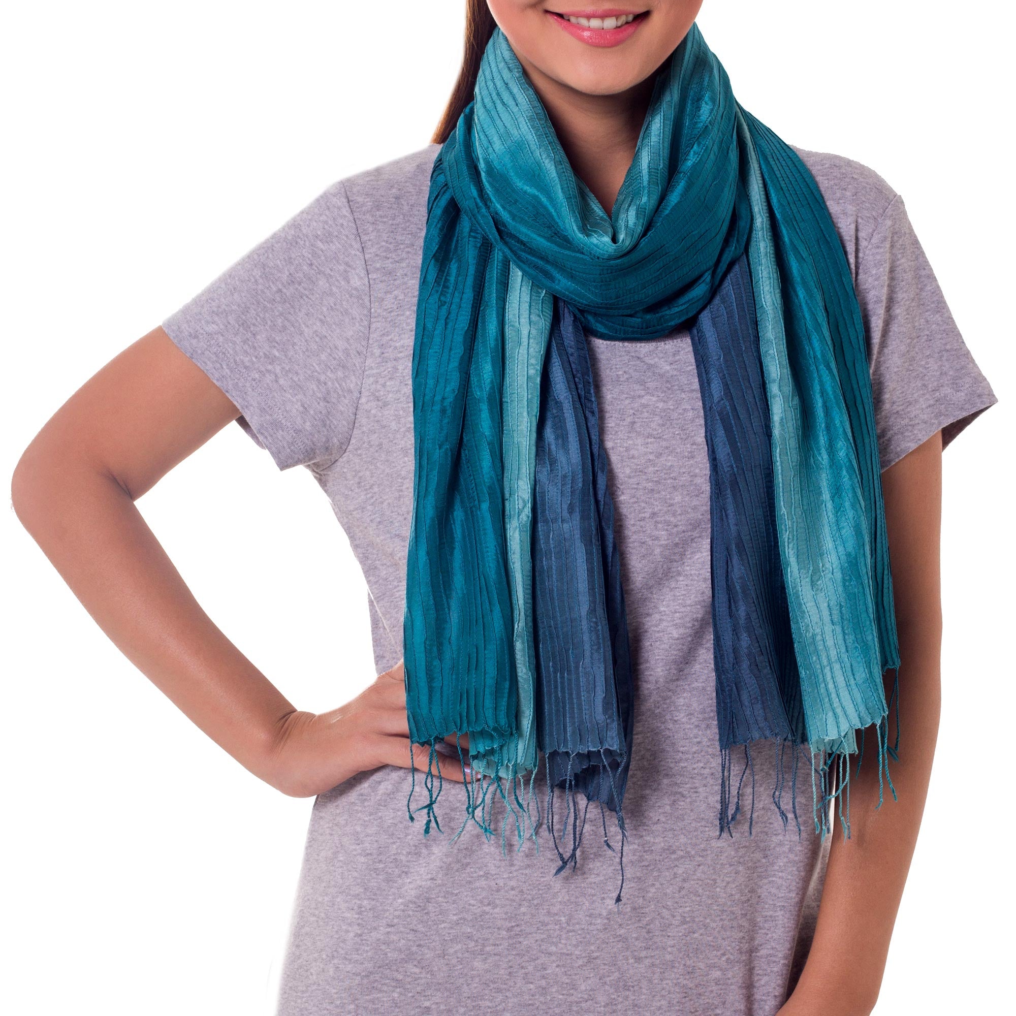 Premium Hand-Dyed Aqua Turquoise Silk Scarf with Ombré Elegance