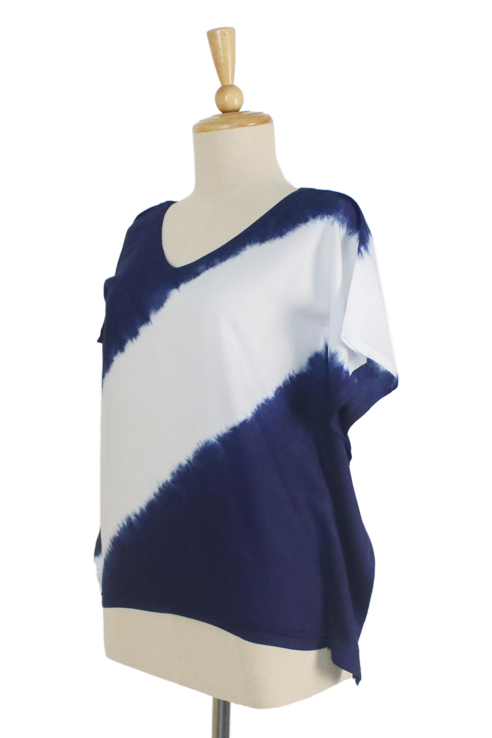 Premium Indigo Tie-Dye Cotton Blouse | Handcrafted Casual Style