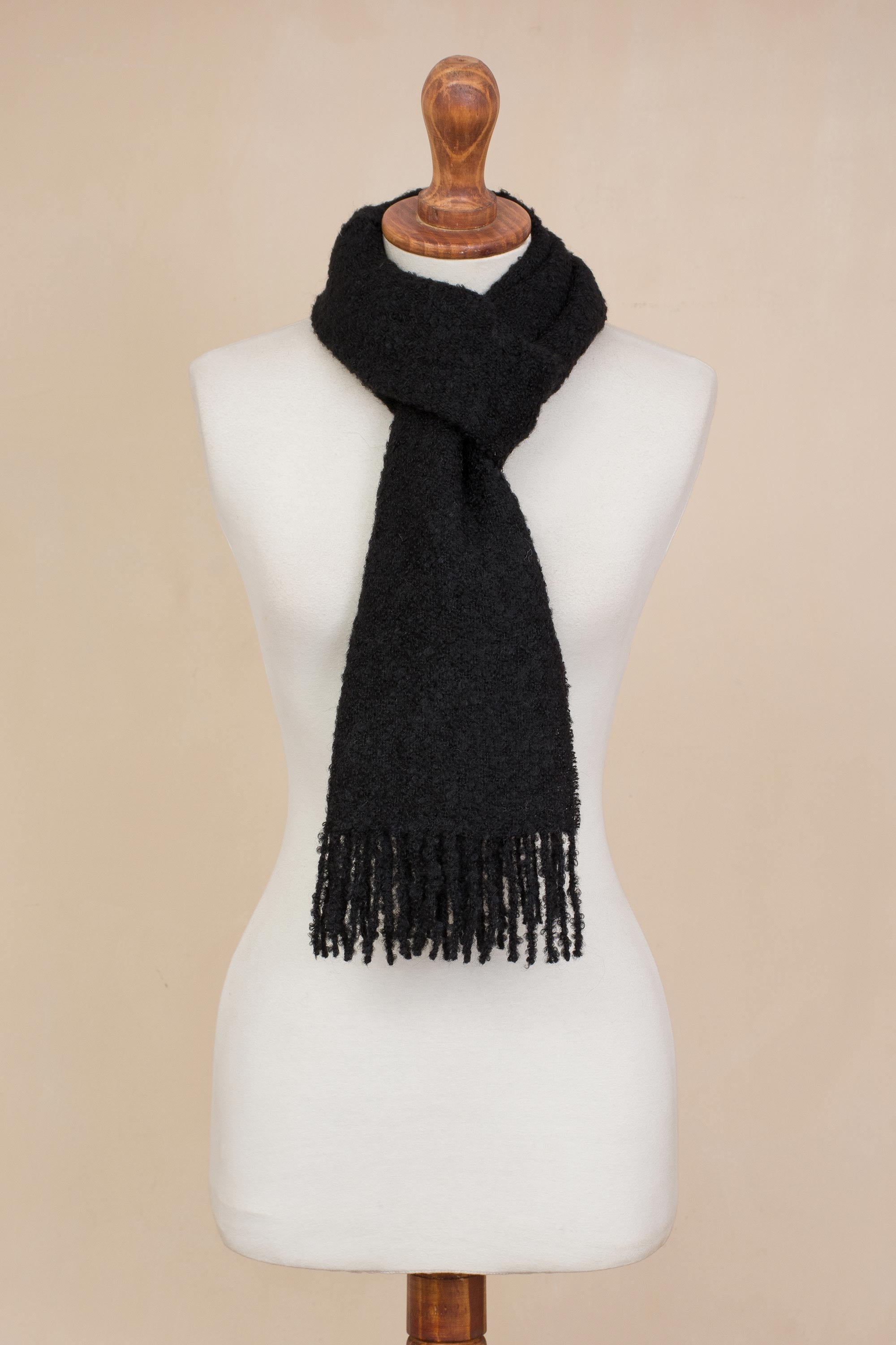 Premium Andean Alpaca Wrap Scarf - Solid Black | Ultimate Softness from Peru