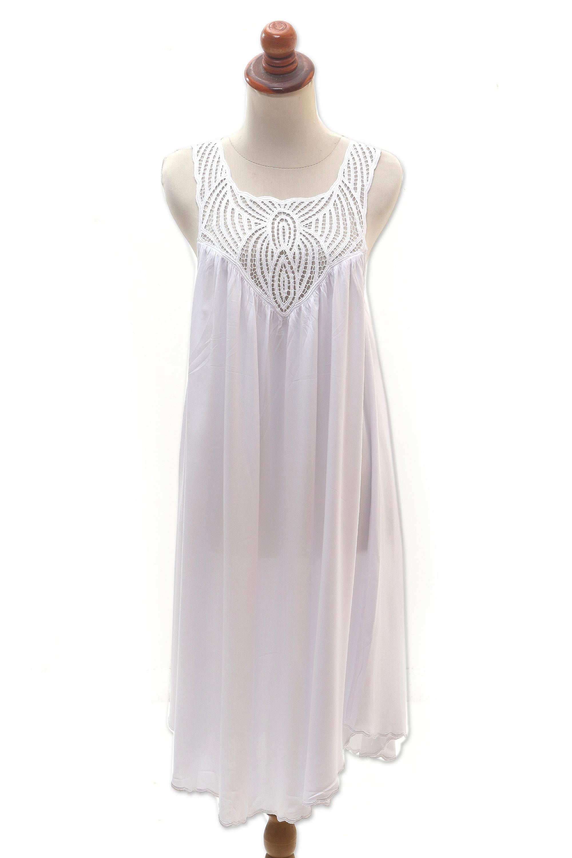 Premium Hand-Embroidered White Cotton Dress - Drifting Clouds Collection