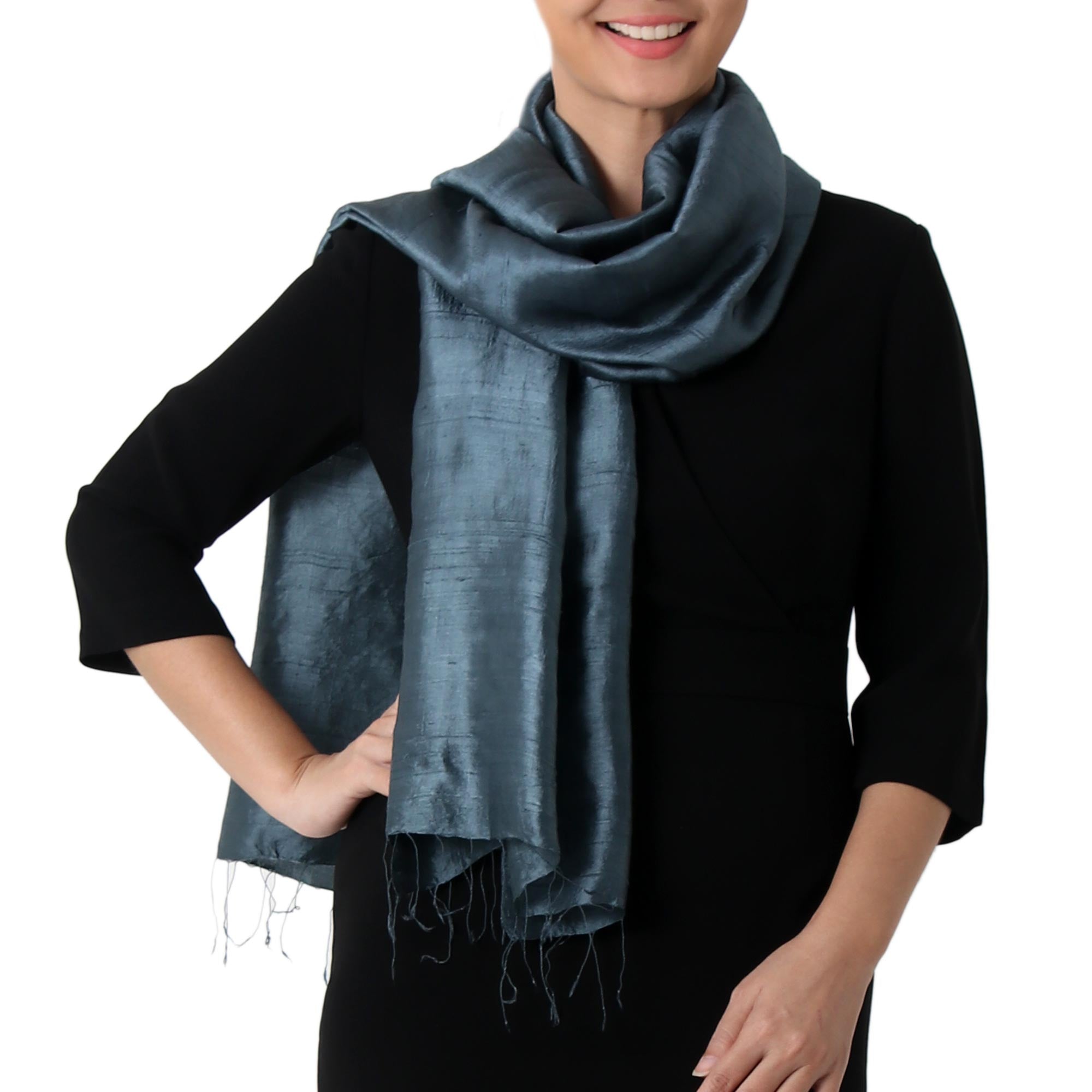 Premium Iron Grey Silk Scarf - Handwoven Luxury