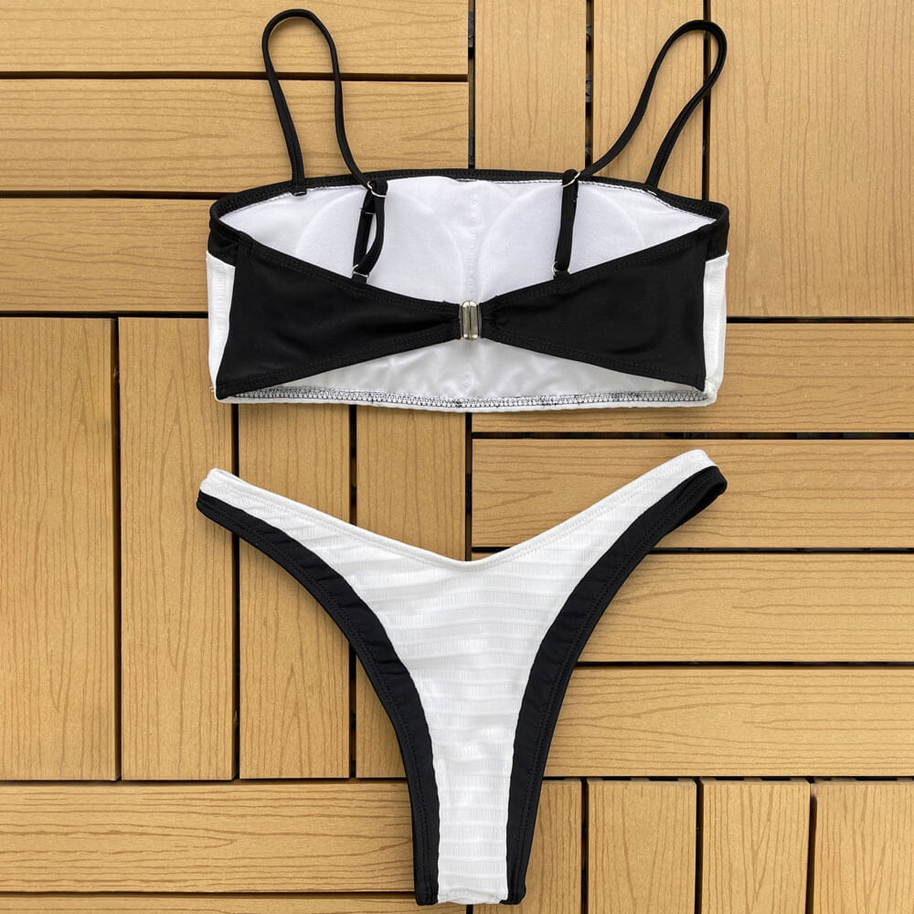 Premium High-Leg Rib Knit Bandeau Bikini Set