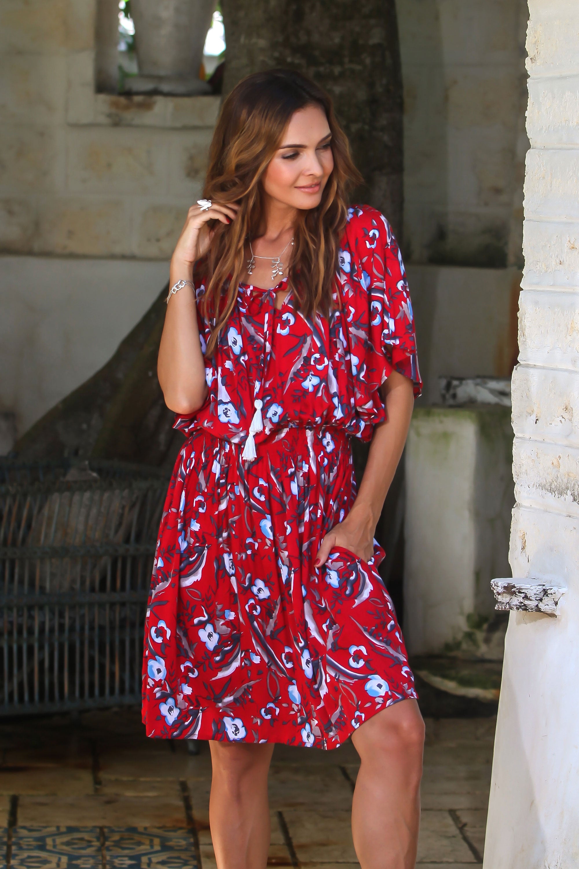 Premium Strawberry Floral Rayon Tunic Dress - Bali's Ultimate Summer Style