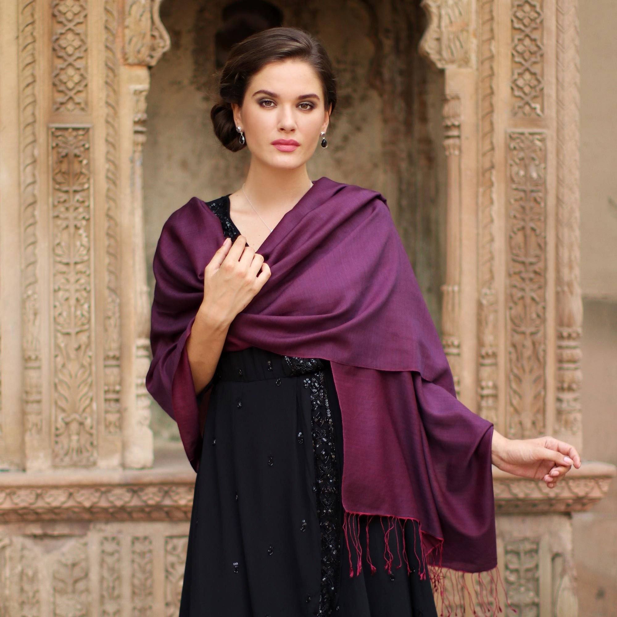 Premium Handcrafted Burgundy Silk & Wool Shawl