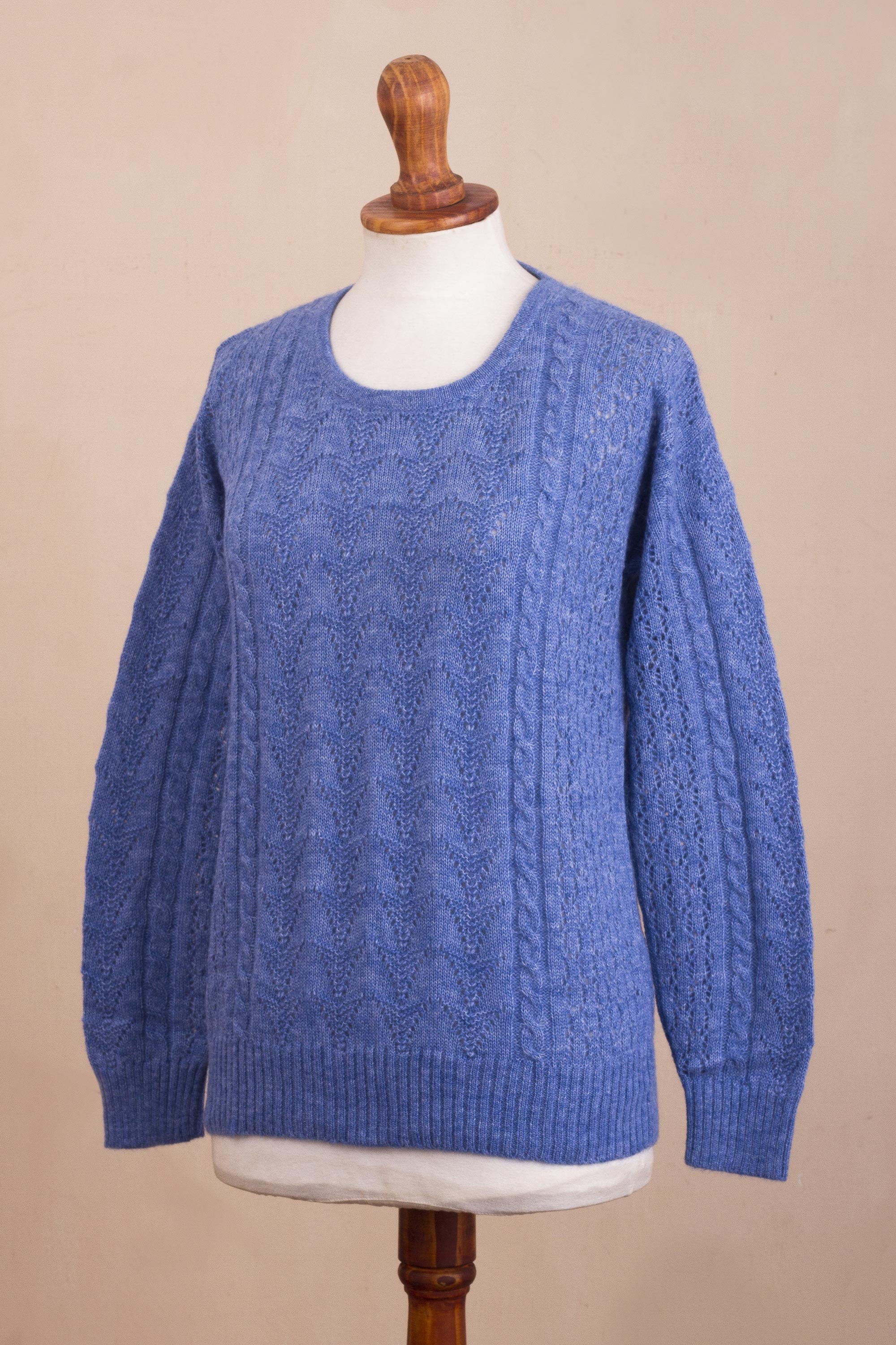 Premium Heathered Blue Baby Alpaca Blend Sweater - Ultimate Softness & Style