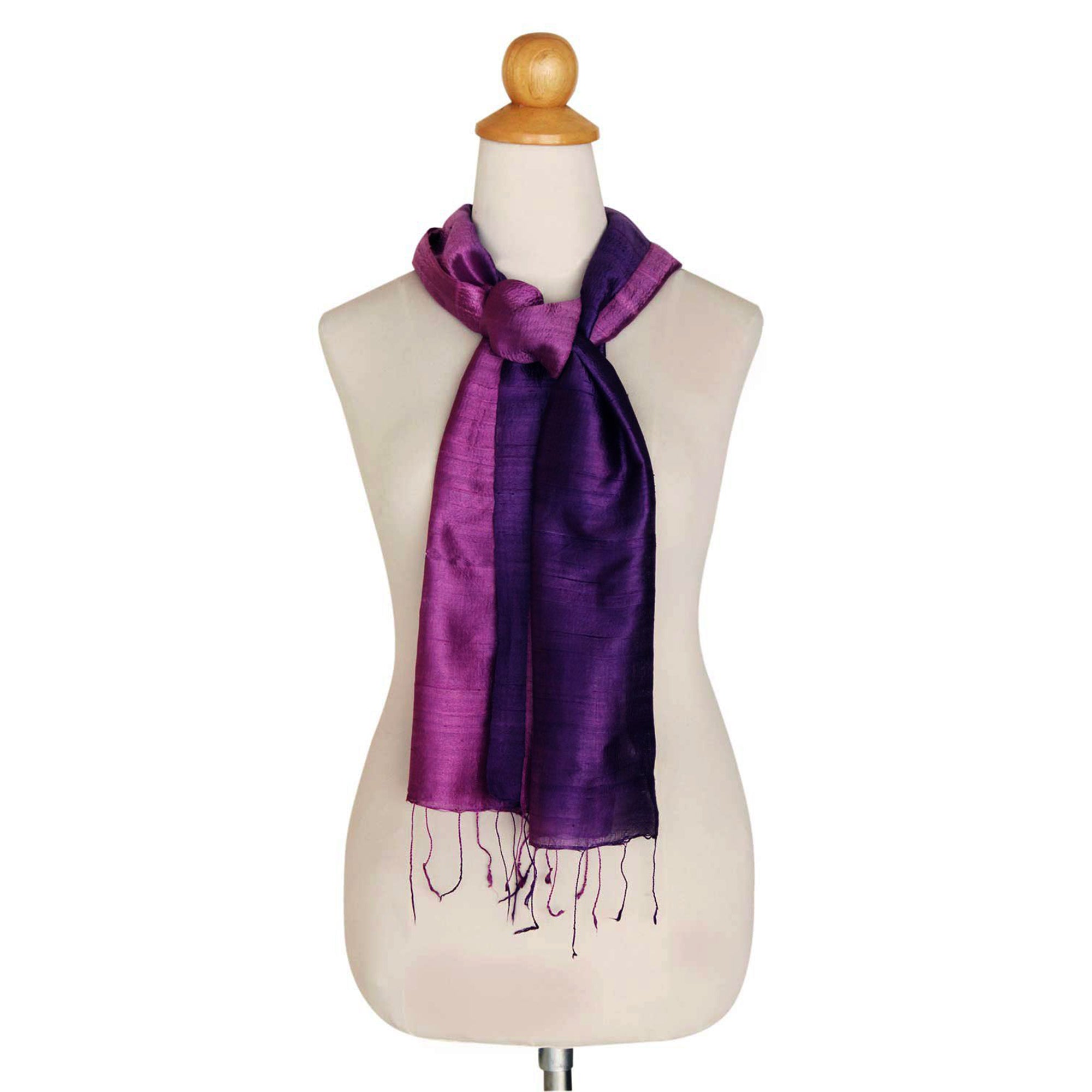 Premium Violet Duality Silk Scarf - Handcrafted Purple Elegance