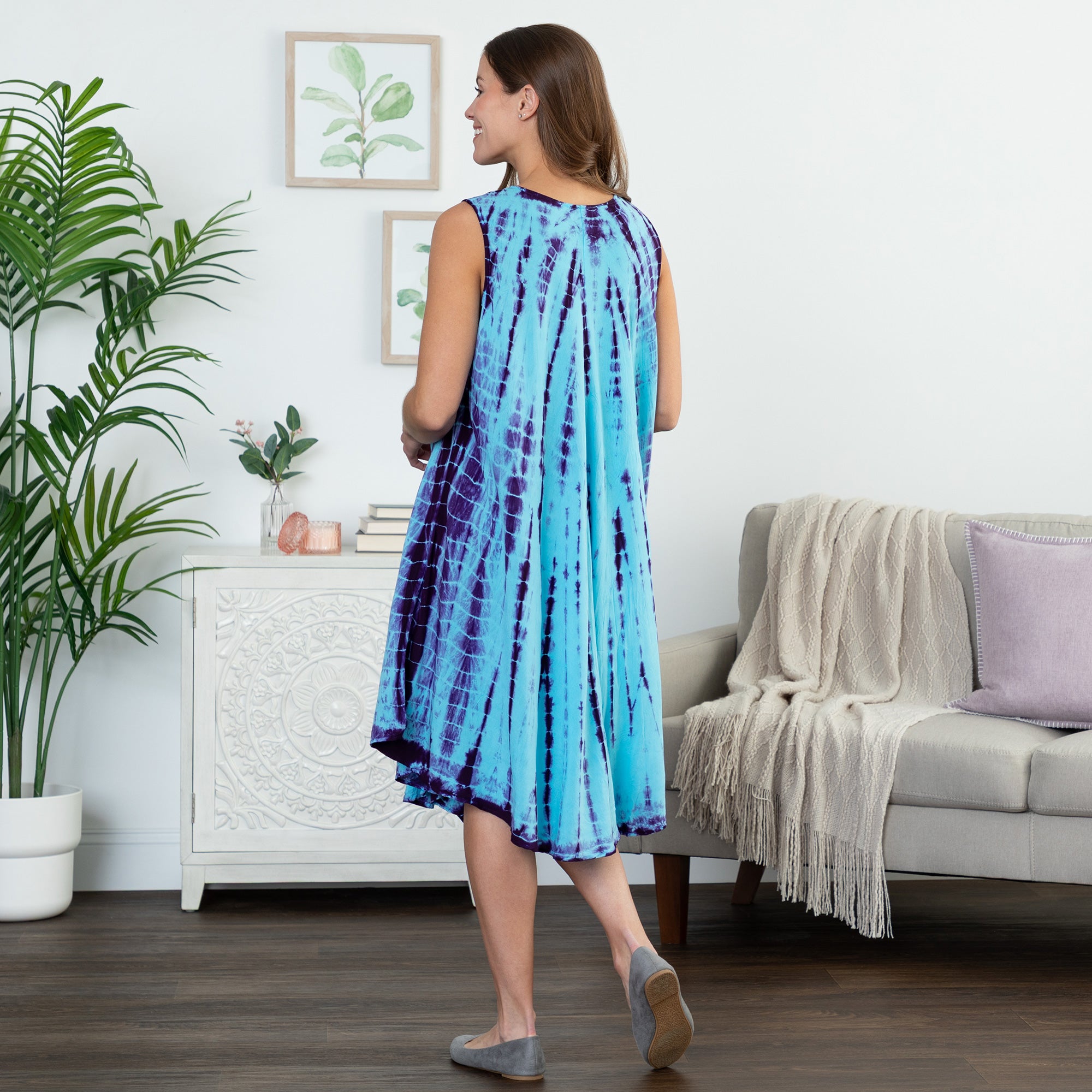 Premium Tie-Dye Sleeveless Button-Up Dress with Pockets | Boho Chic Style