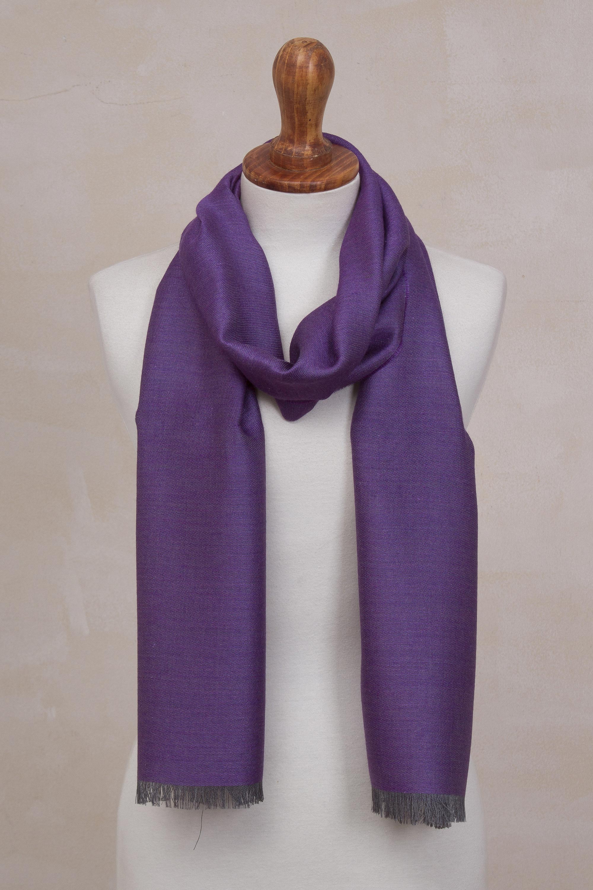 Premium Reversible Plum & Gunmetal Alpaca Silk Scarf