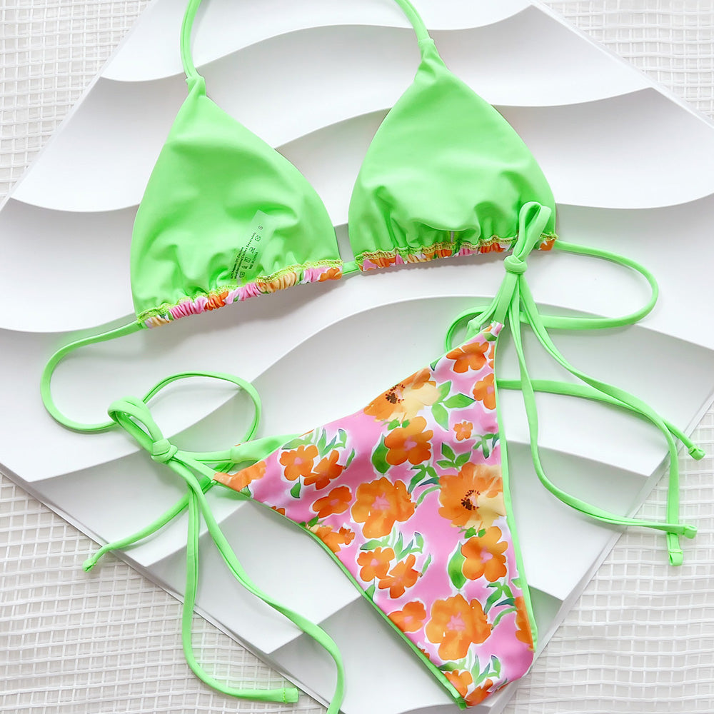 Premium Boho Floral Neon Tie-Side Bikini Set - Ultimate Beachwear