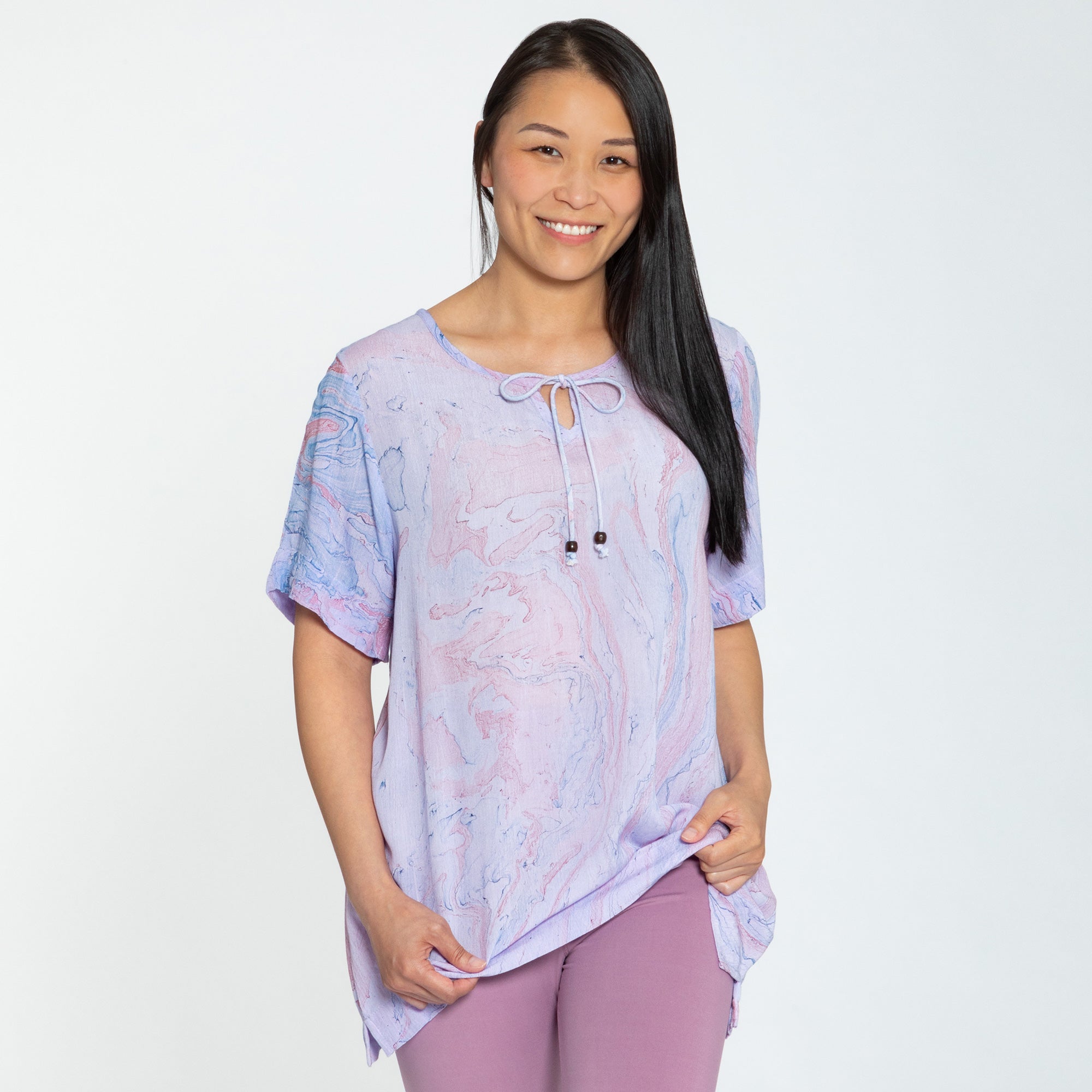 Premium Orchid Swirl Short Sleeve Tunic - Ultimate Comfort & Style