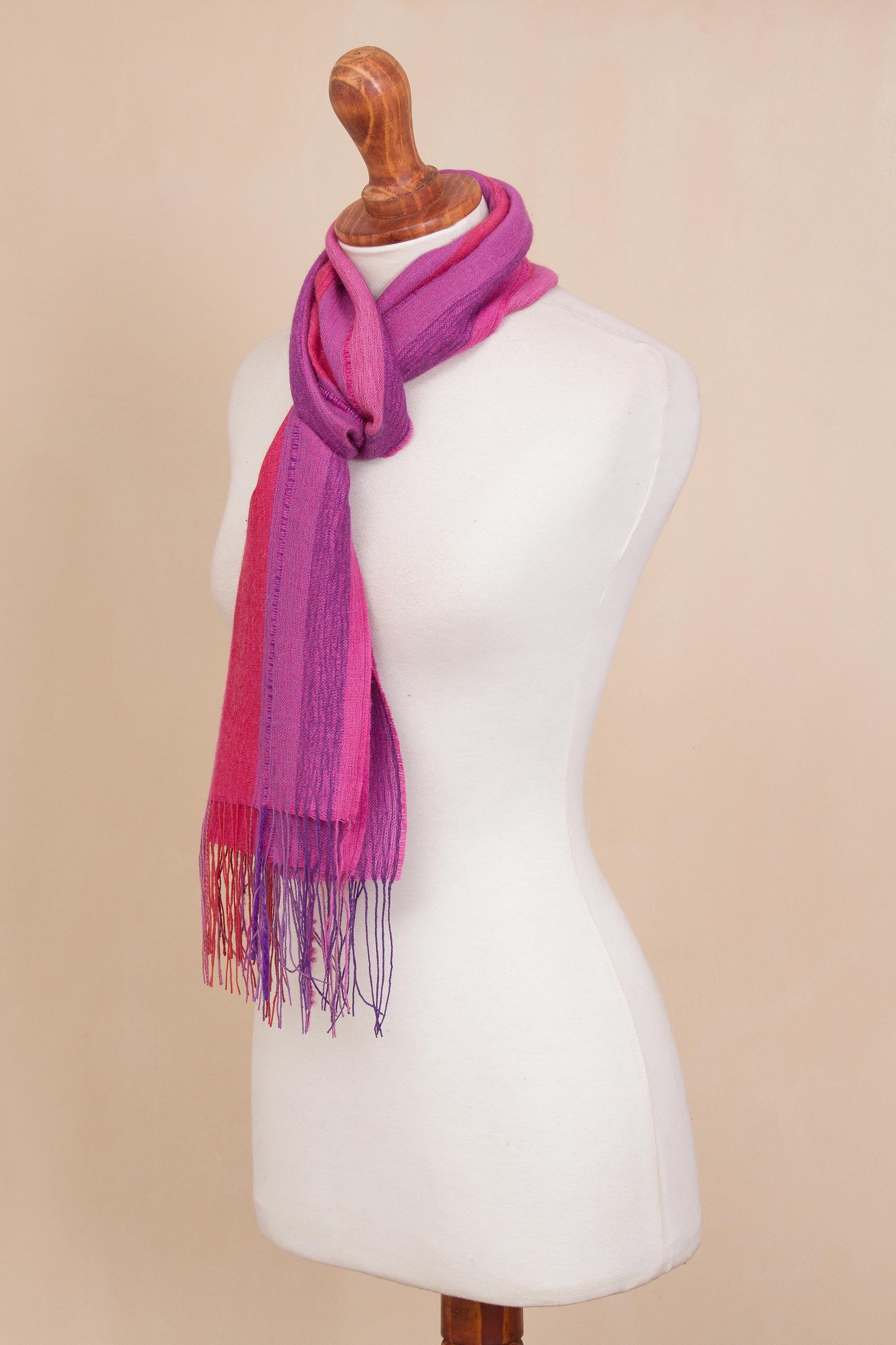 Premium Alpaca Scarf in Vibrant Pink & Purple - Handmade in Peru