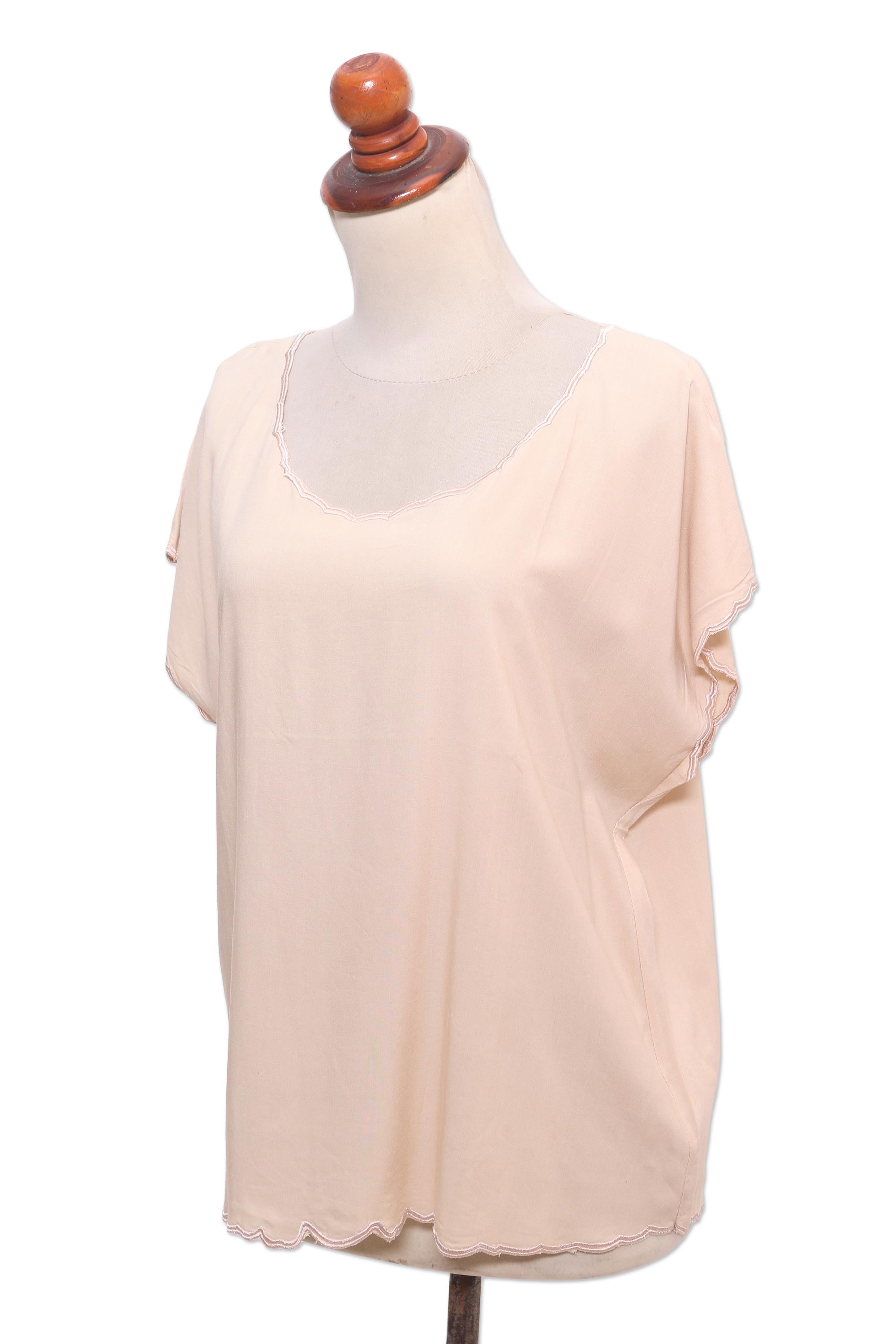 Premium Timeless Tee: Ivory Rayon Blouse with Artisan Embroidery