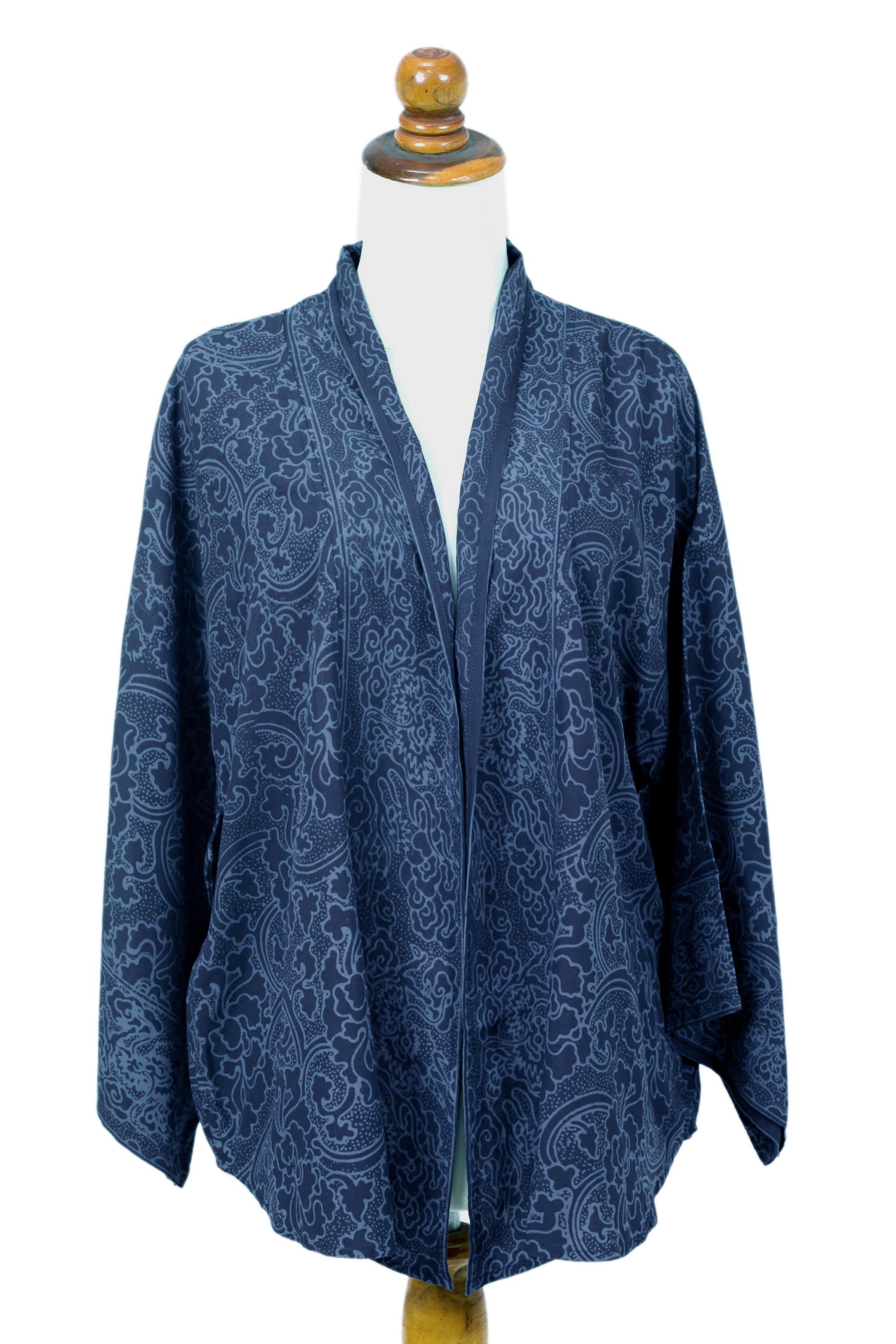 Premium Indigo Garden Blue Javanese Batik Rayon Kimono Jacket