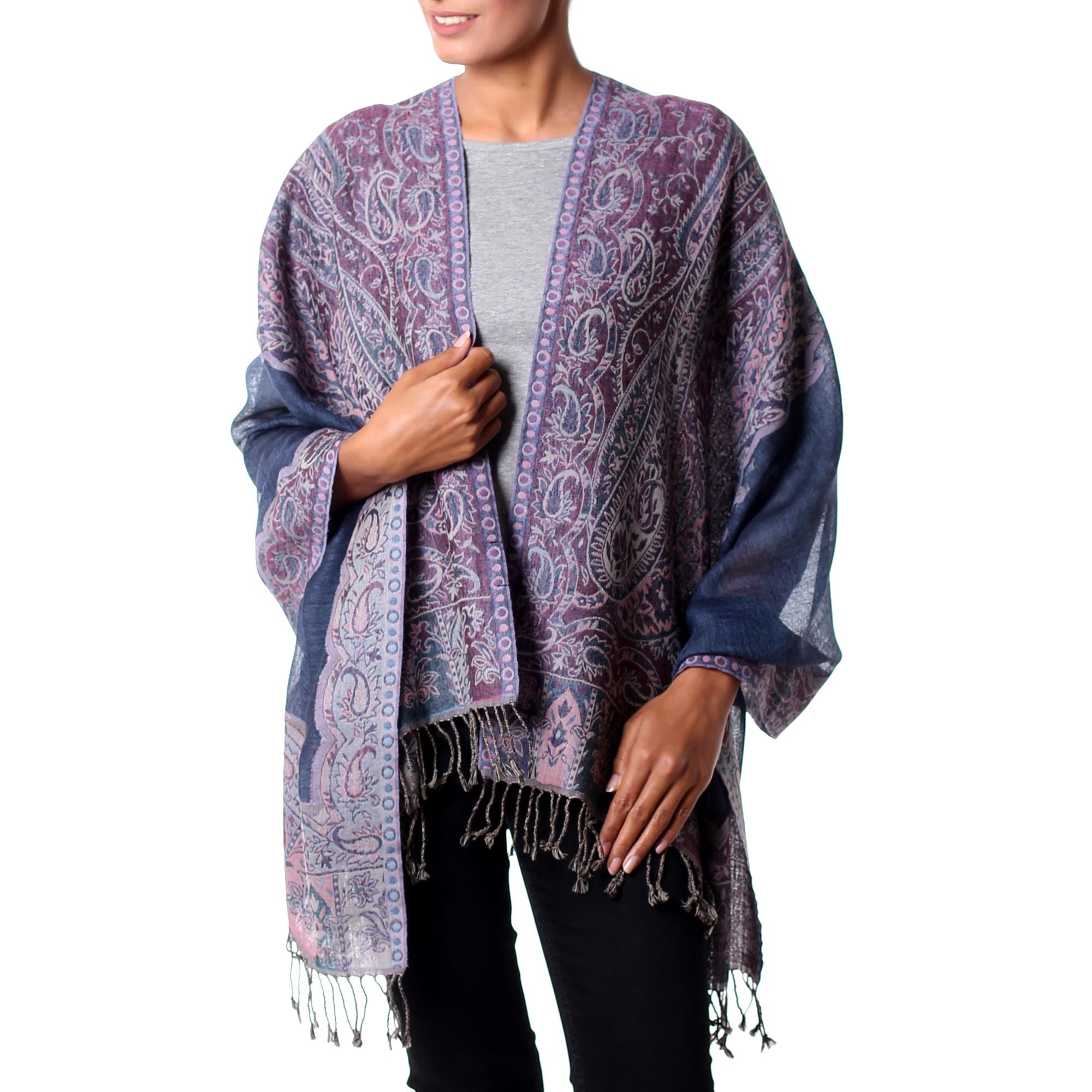 Premium Orchid Paisley Jamawar Shawl - Luxurious Purple Wool Wrap