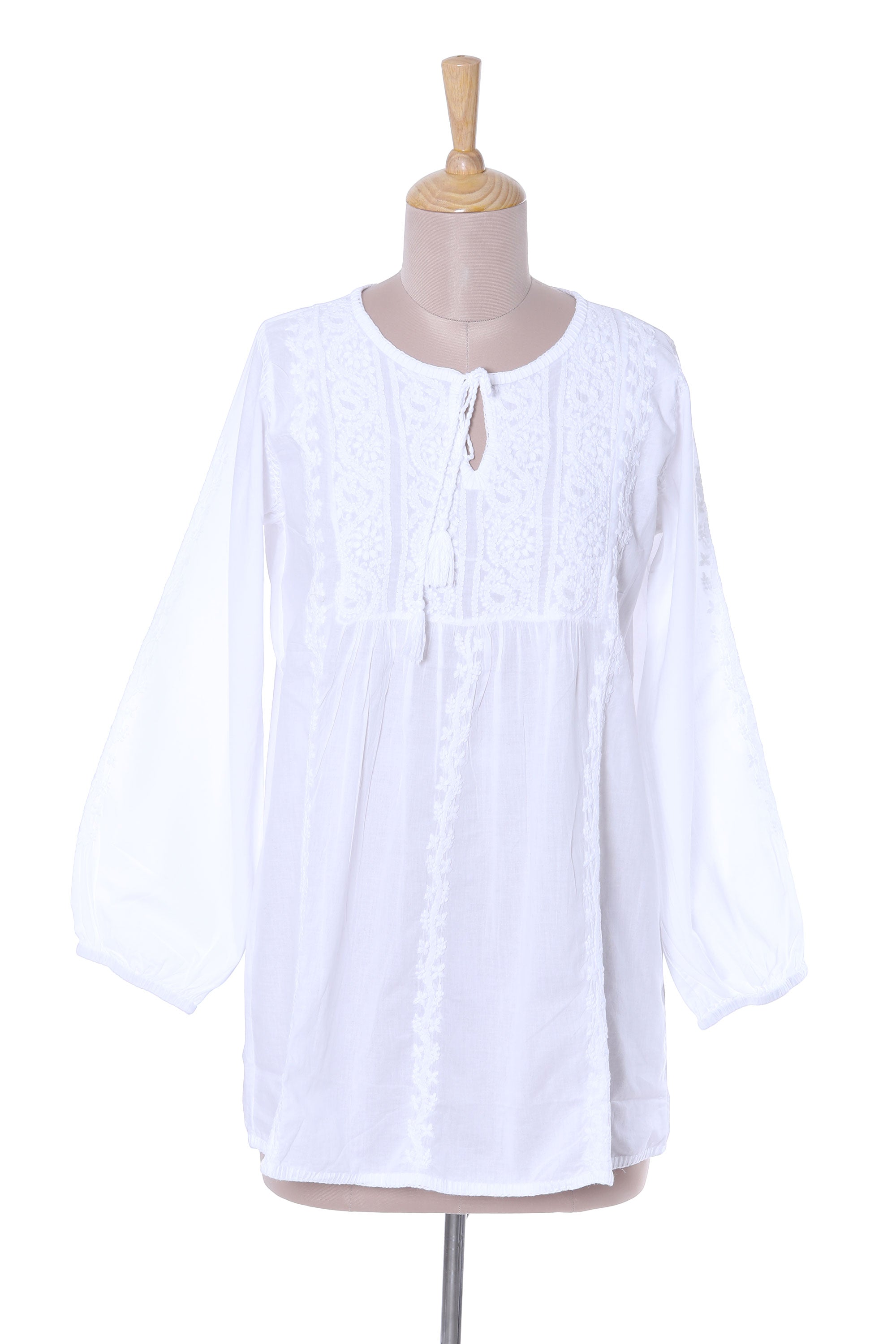 Premium Handcrafted Chikankari Cotton Tunic - Elegant White Indian Design