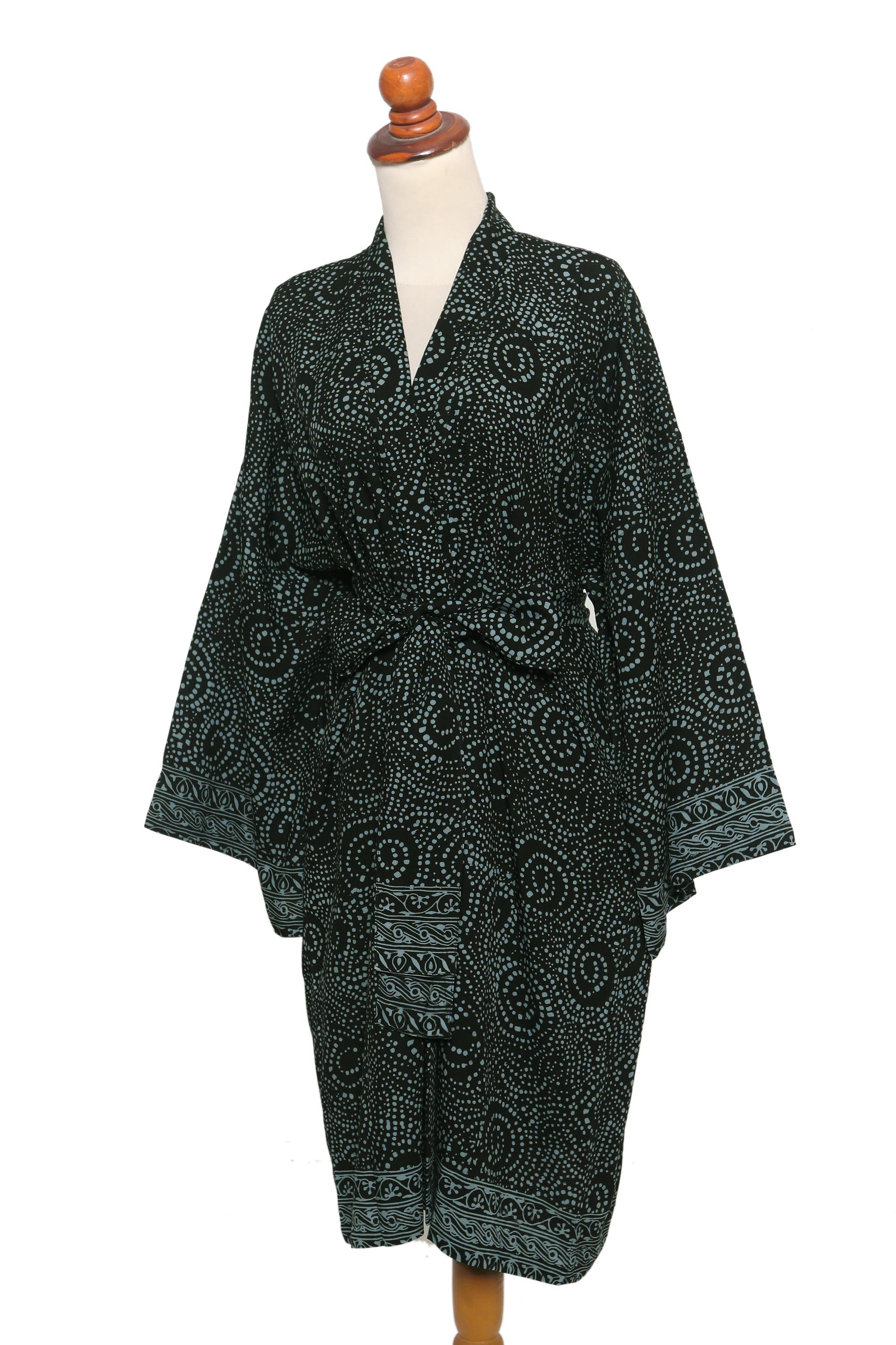 Premium Azure Elegance Handmade Batik Rayon Robe - Ultimate Comfort & Style