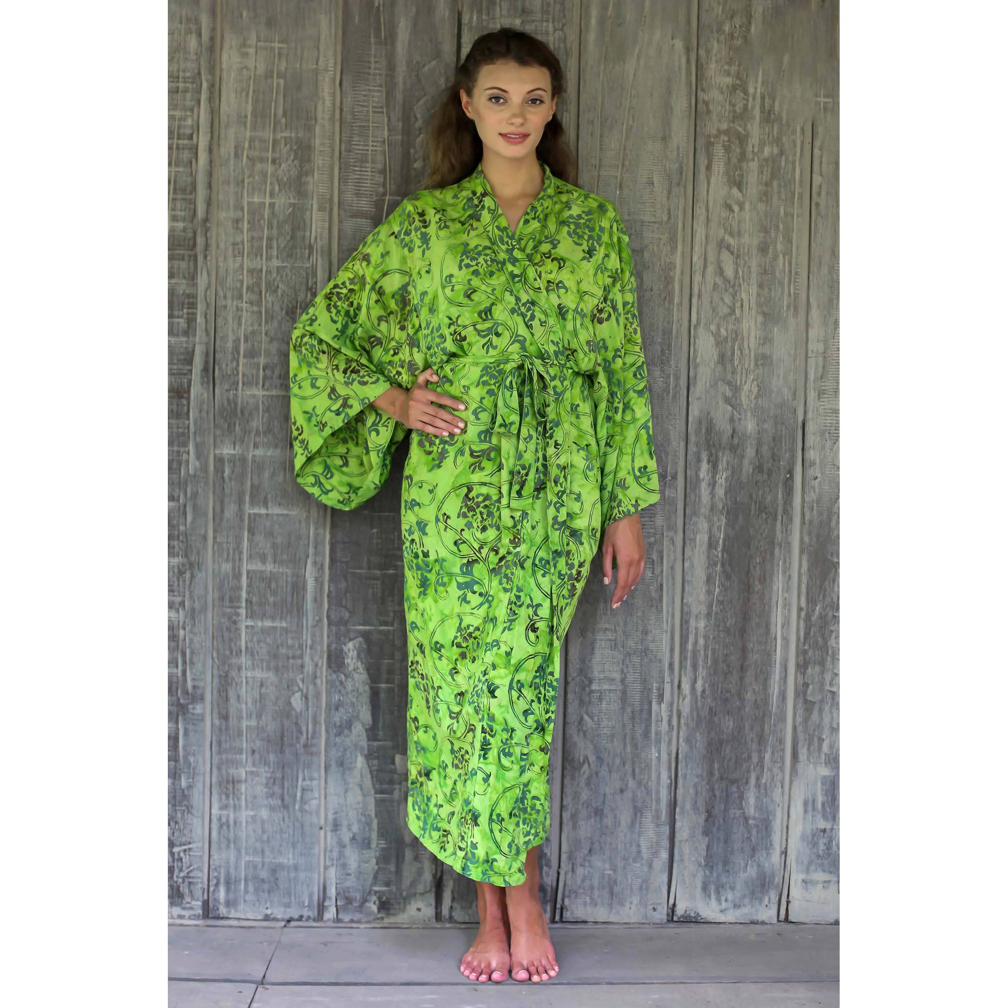 Premium Emerald Forest Green Floral Batik Robe - Upgrade Your Style